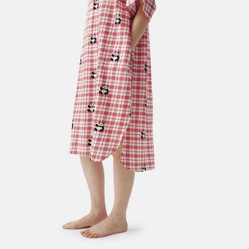 "Urban Jungle" Tencel Cotton Blend Short Sleeve Nightgown – Red Grid
