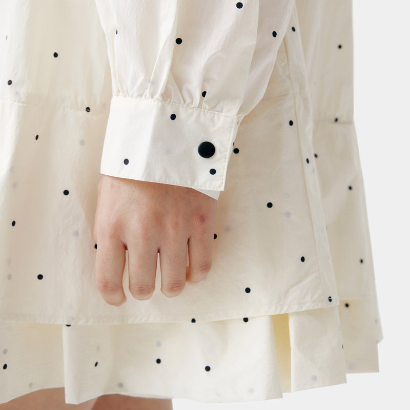 "Panda PomPom" Sun-pretective Outdoor Dress White Polka Dot
