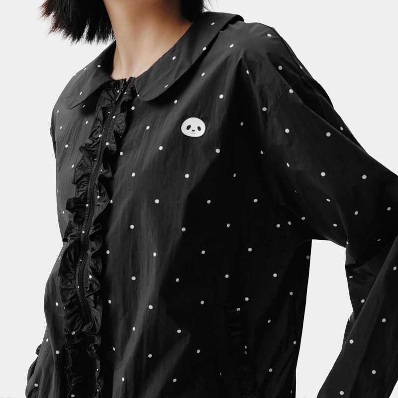 "Panda PomPom" Sun-pretective Outdoor Jacket Black Polka Dot