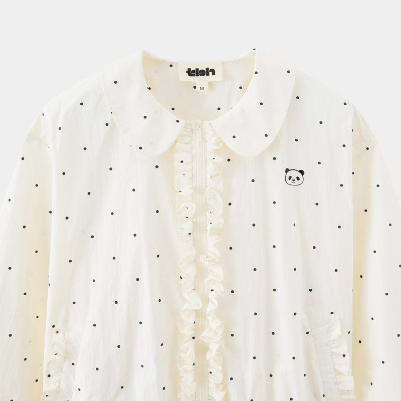 "Panda PomPom" Sun-pretective Peter Pan Collar Outdoor Jacket White Polka Dot