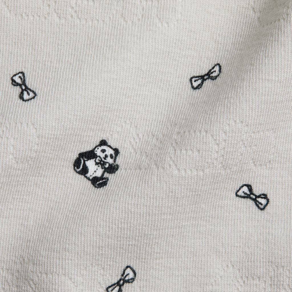 "Panda PomPom" Jersey Rib Jacquard Loungewear Shorts Set – Gray