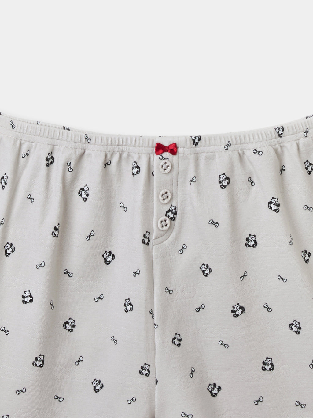 "Panda PomPom" Jersey Rib Jacquard Loungewear Shorts Set – Gray