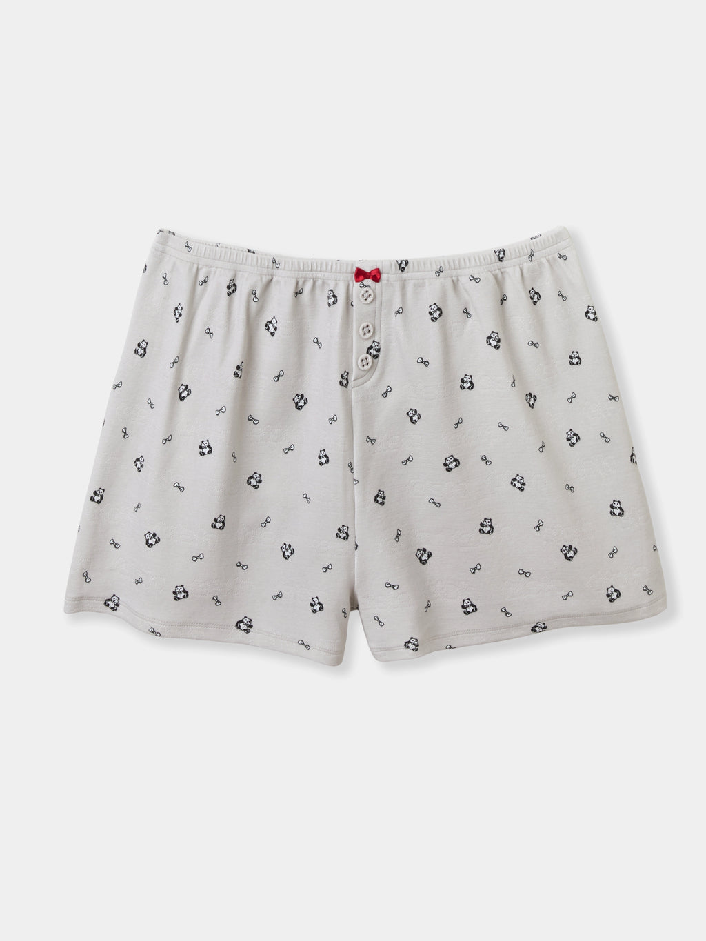 "Panda PomPom" Jersey Rib Jacquard Loungewear Shorts Set – Gray