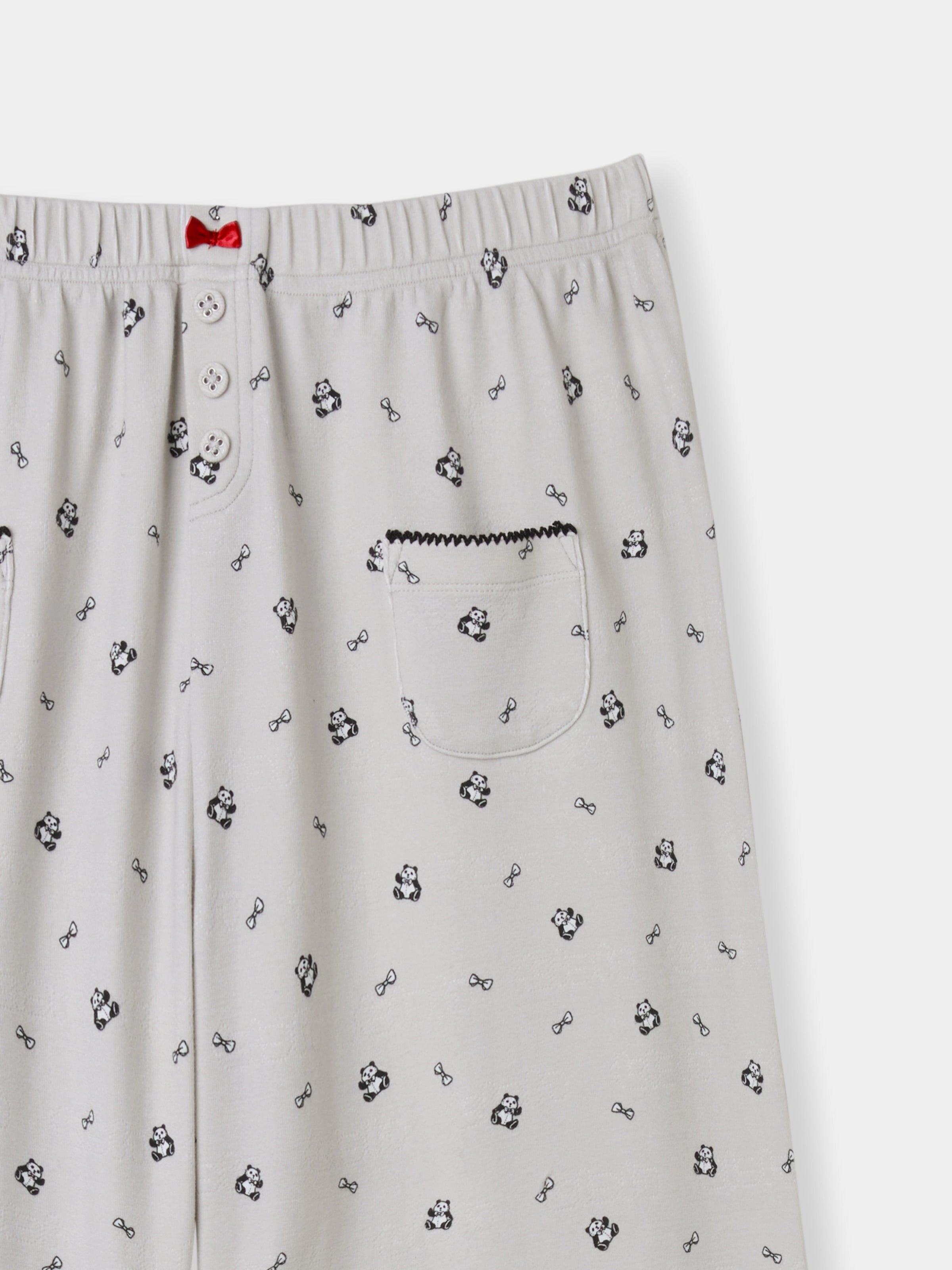 "Panda PomPom" Jersey Rib Jacquard Spaghetti Strap Top & Pants Pajama Set – Gray