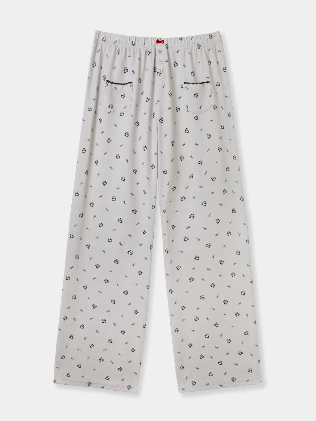 "Panda PomPom" Jersey Rib Jacquard Loungewear Pants Set – Gray