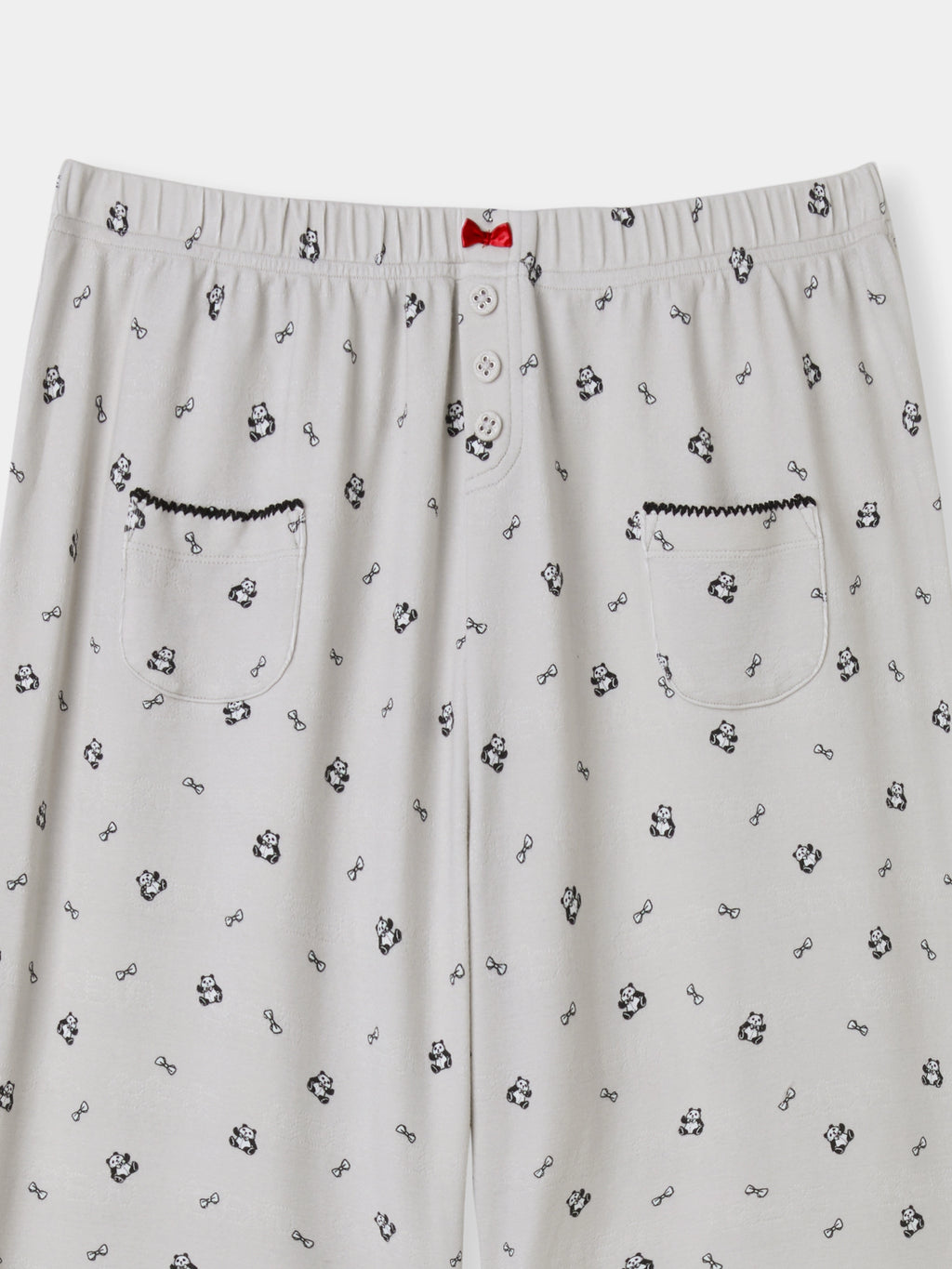 "Panda PomPom" Jersey Rib Jacquard Spaghetti Strap Top & Pants Pajama Set – Gray