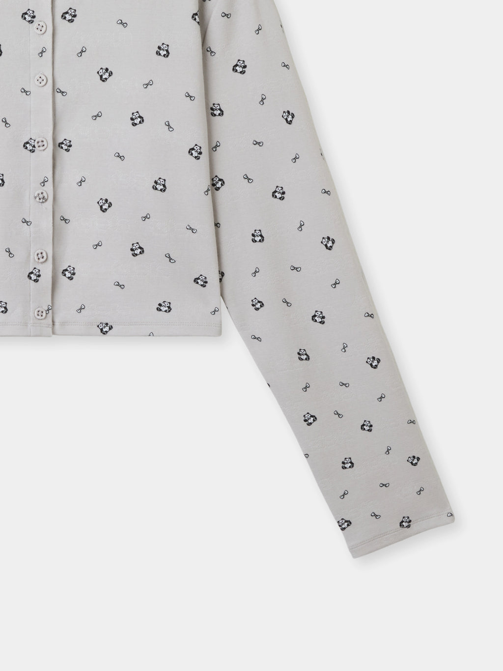 "Panda PomPom" Jersey Rib Jacquard Loungewear Pants Set – Gray