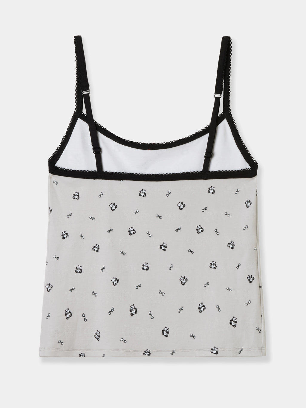 "Panda PomPom" Jersey Rib Jacquard Spaghetti Strap Top & Shorts Pajama Set – Gray