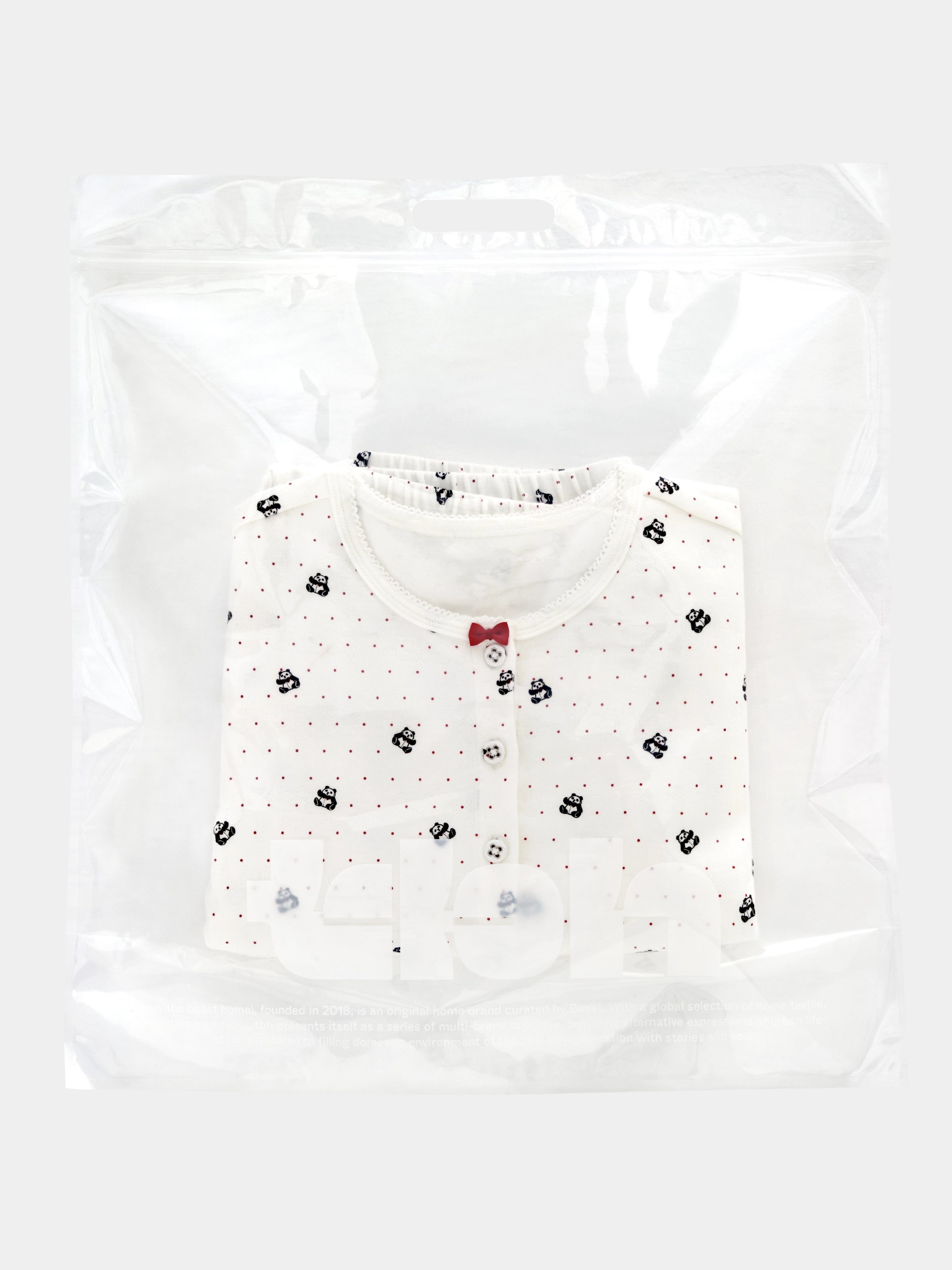 "Panda PomPom" Jersey Rib Jacquard Loungewear Pants Set – White Polka Dot
