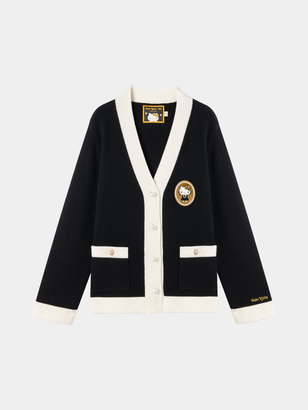 "Hello Kitty" Wool Cashmere Blend Cardigan – Black & White