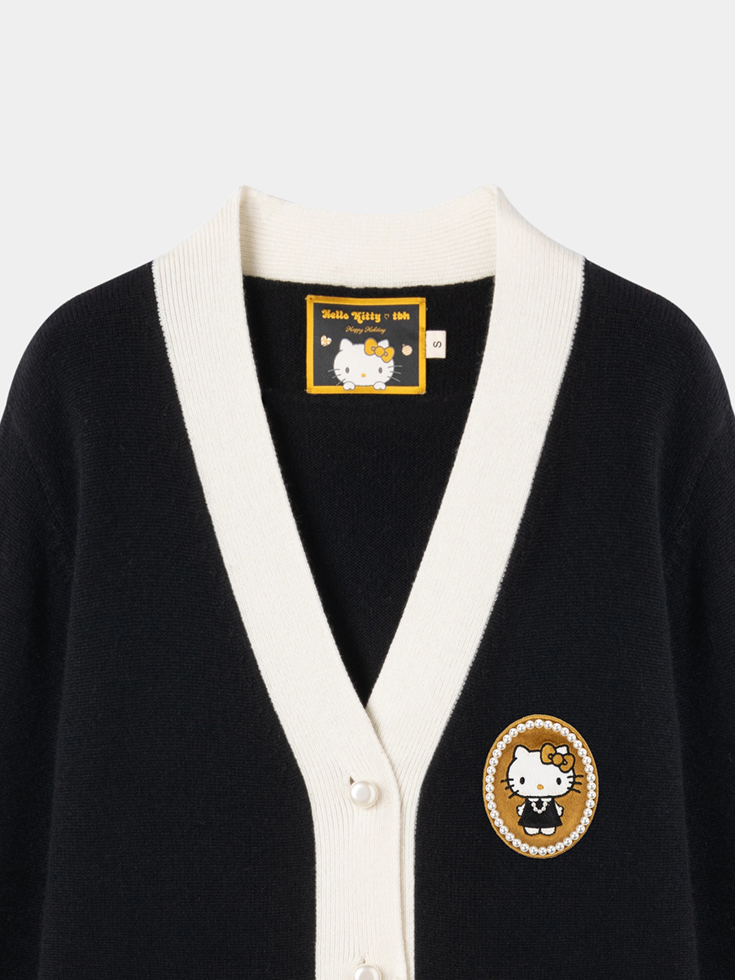 "Hello Kitty" Wool Cashmere Blend Cardigan – Black & White