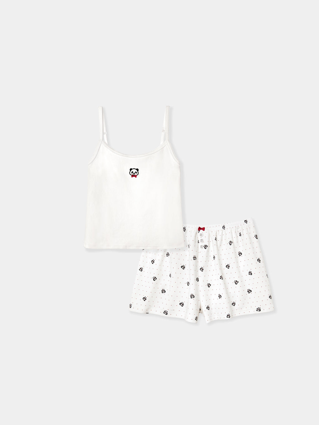 "Hello Kitty" Jersey Rib Jacquard Spaghetti Strap Top & Shorts Pajama Set – White Polka Dot