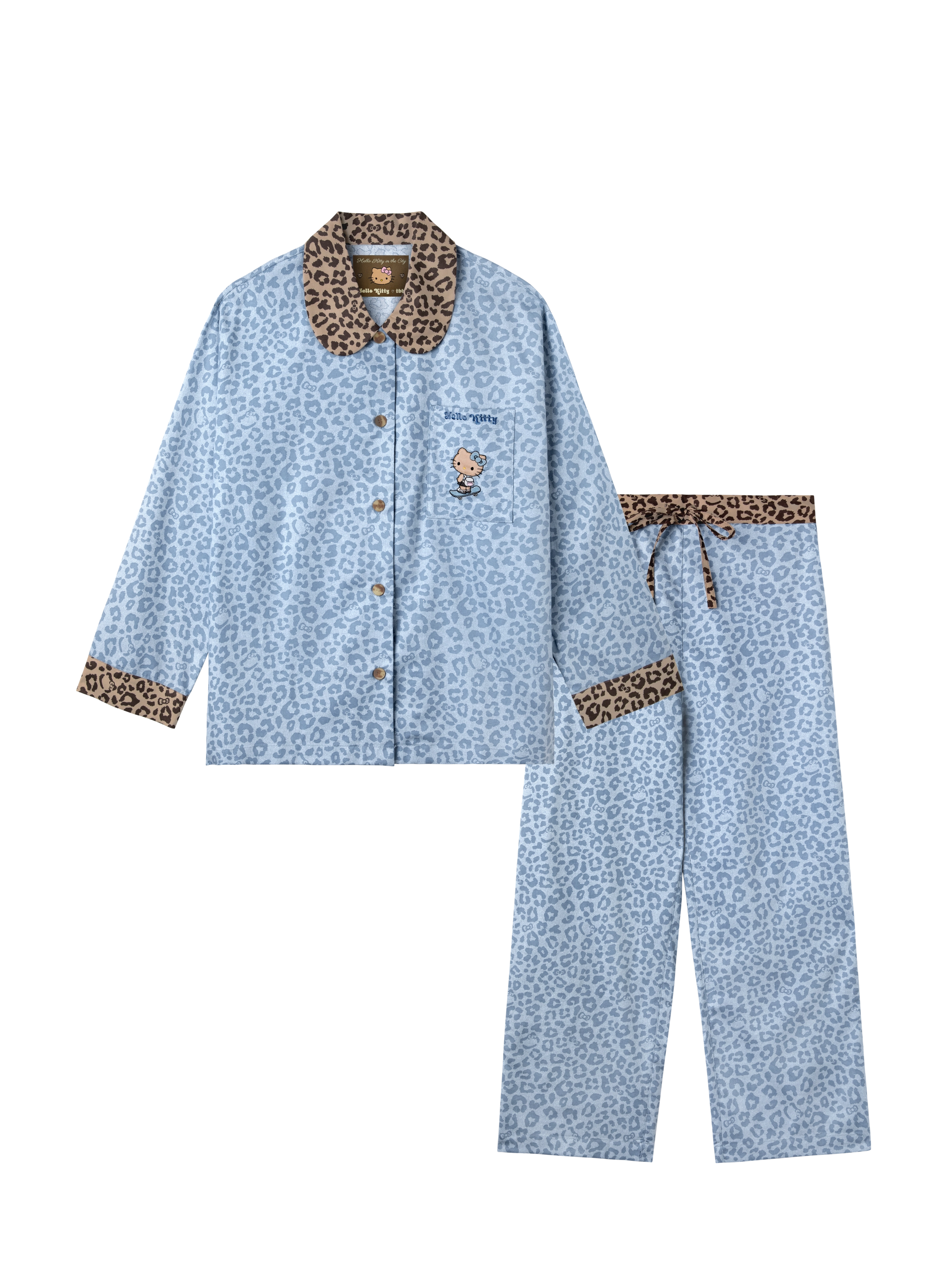 "Hello Kitty" Tencel Cotton Blend Loungewear Set – Denim Leopard