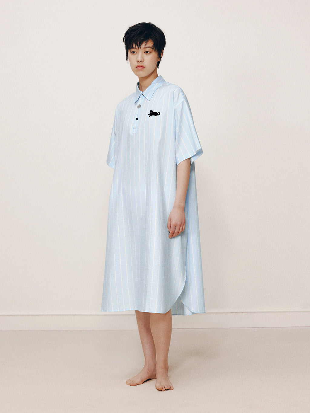 “Urban Jungle” Tencel Cotton Blend Short Sleeve Nightgown Water Blue
