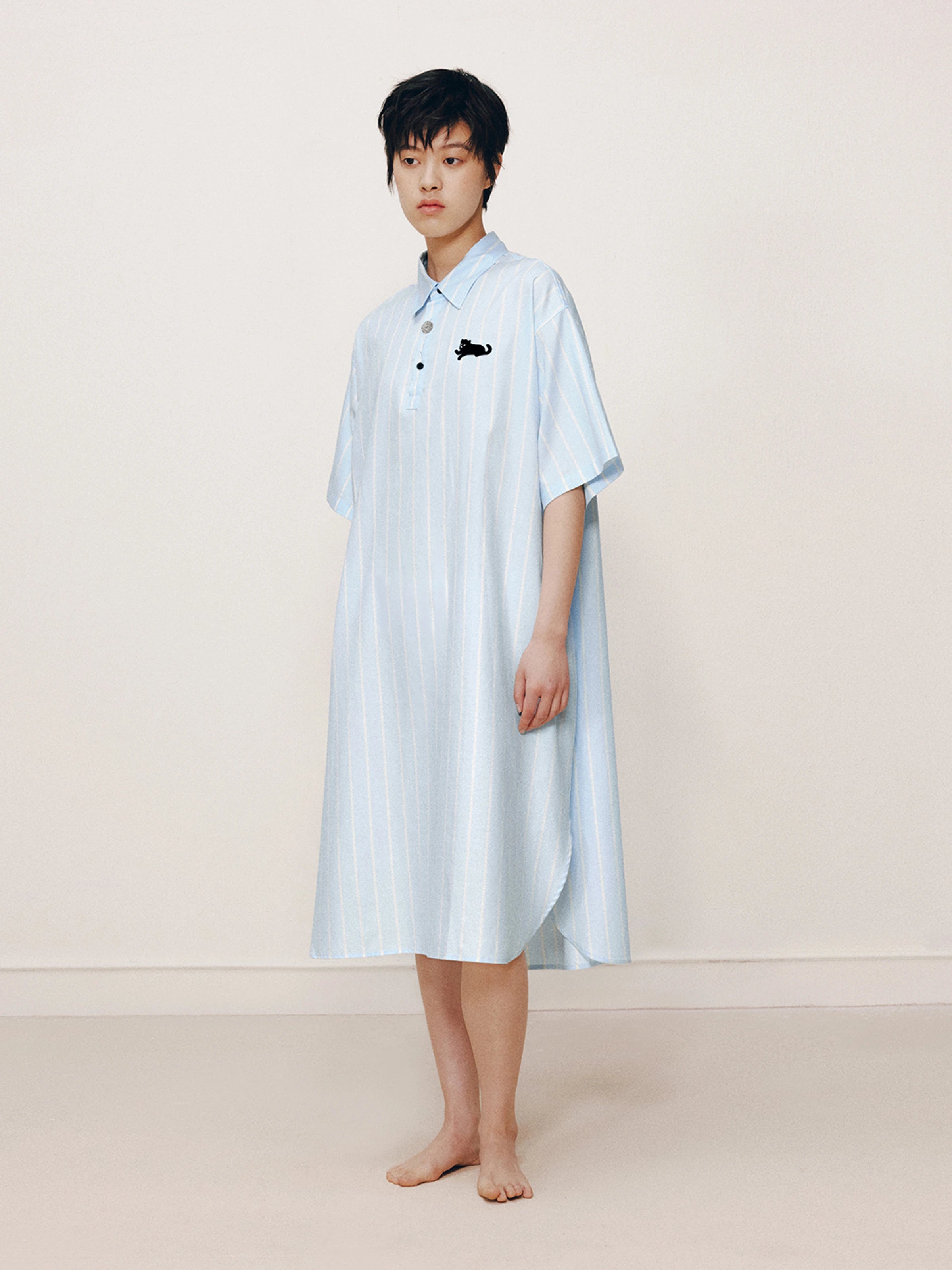 “Urban Jungle” Tencel Cotton Blend Short Sleeve Nightgown Water Blue