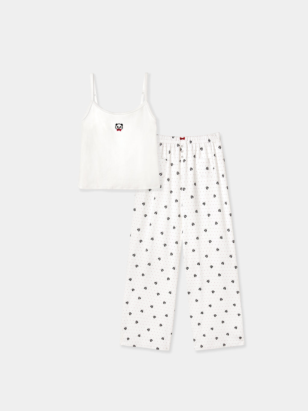 "Hello Kitty" Jersey Rib Jacquard Spaghetti Strap Top & Pants Pajama Set – White Polka Dot