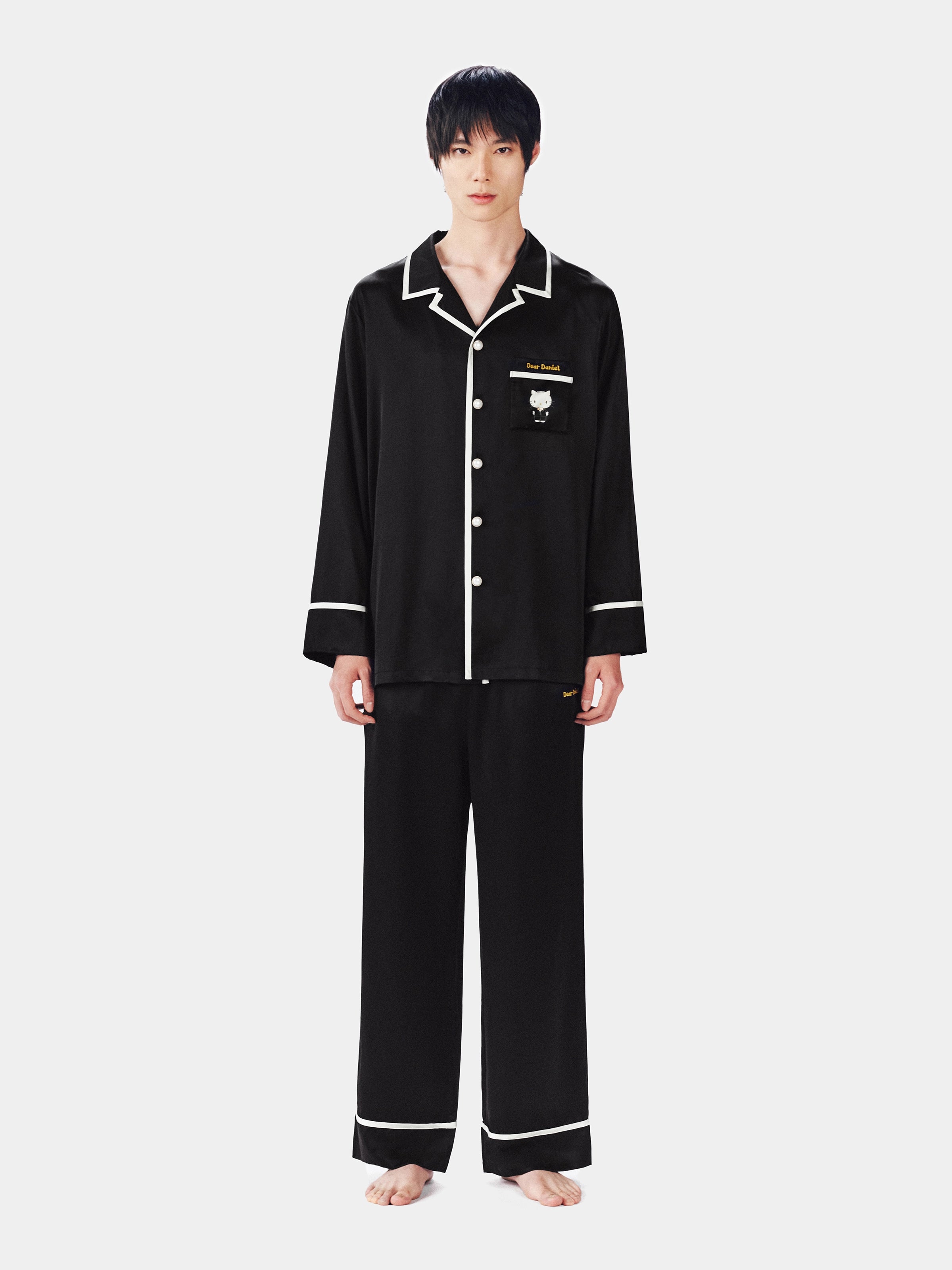 "Dear Daniel" Premium Heavy Mulberry Silk Loungewear Set – Classic Black