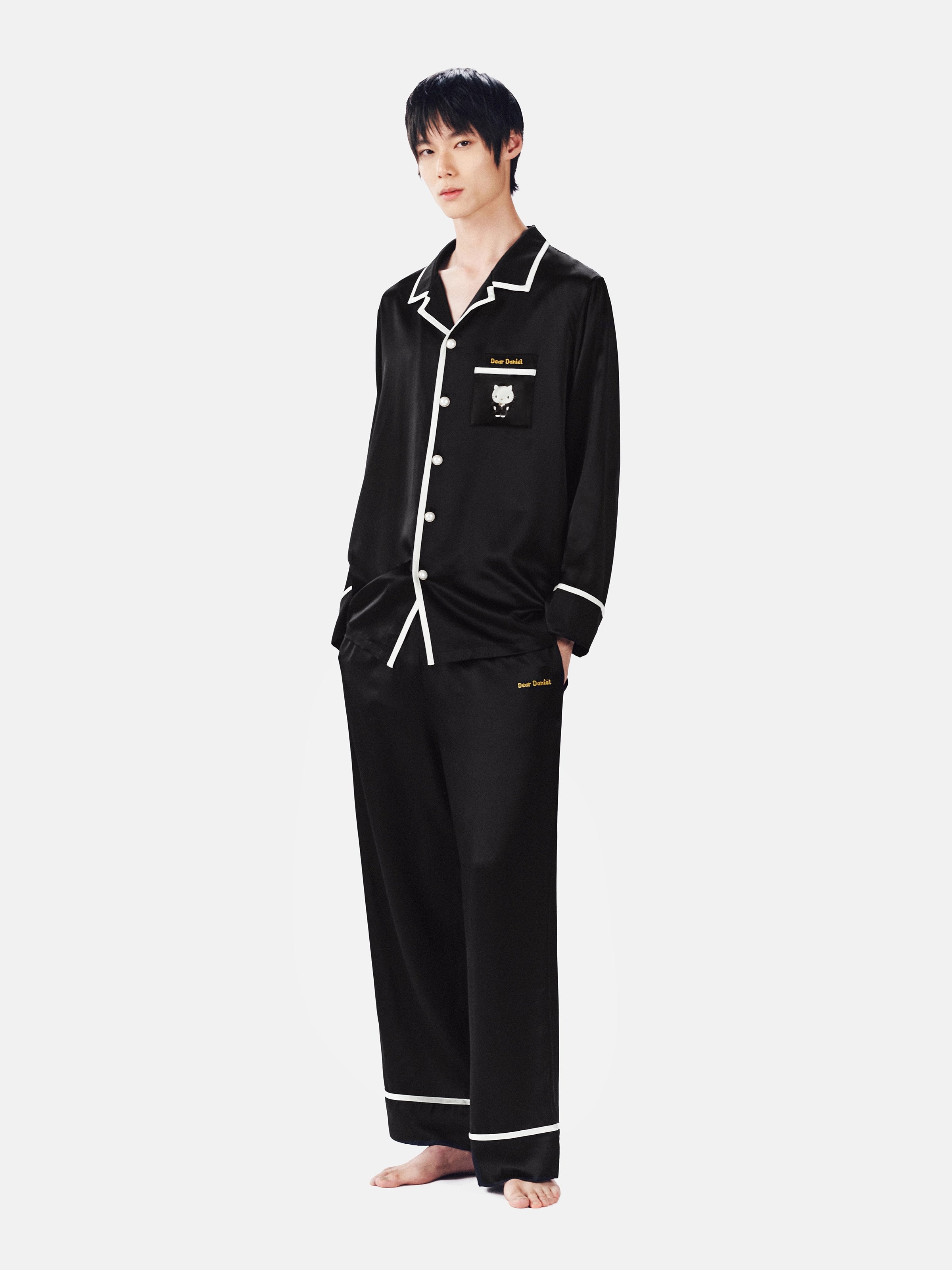 "Dear Daniel" Premium Heavy Mulberry Silk Loungewear Set – Classic Black