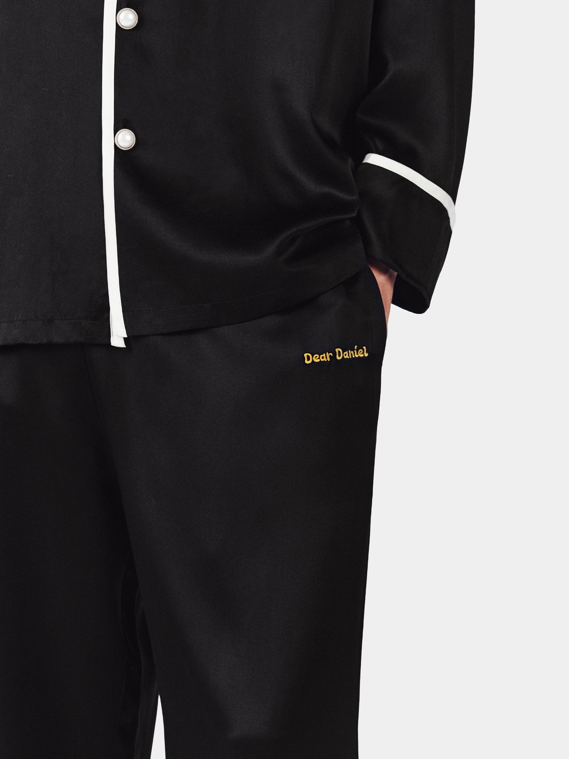 "Dear Daniel" Premium Heavy Mulberry Silk Loungewear Set – Classic Black