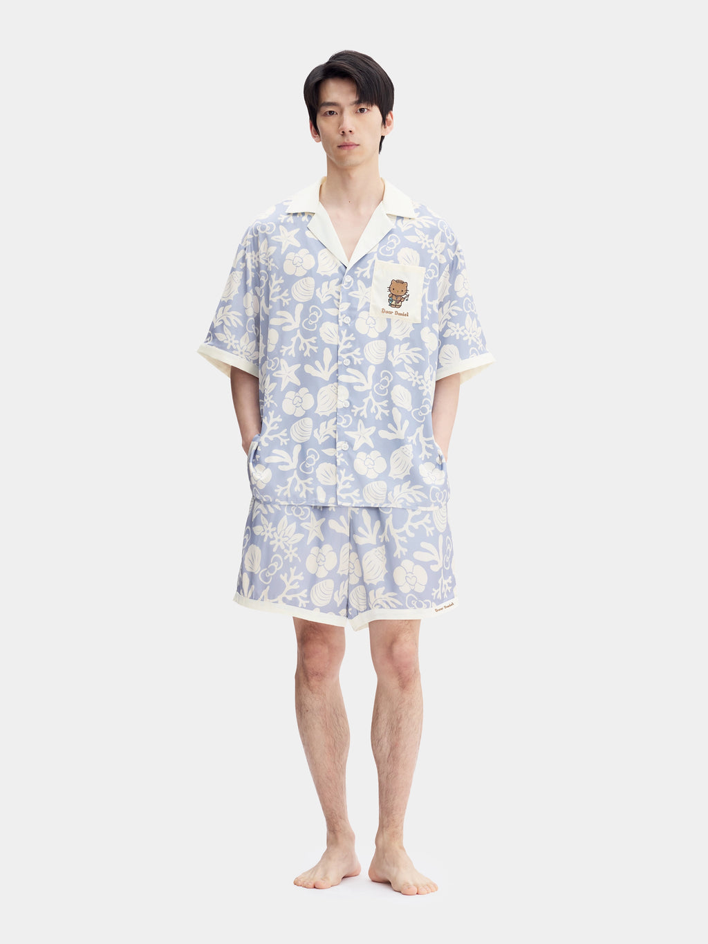 "Dear Daniel" Satin Loungewear Set Short Sleeve & Shorts – Breezy Blue