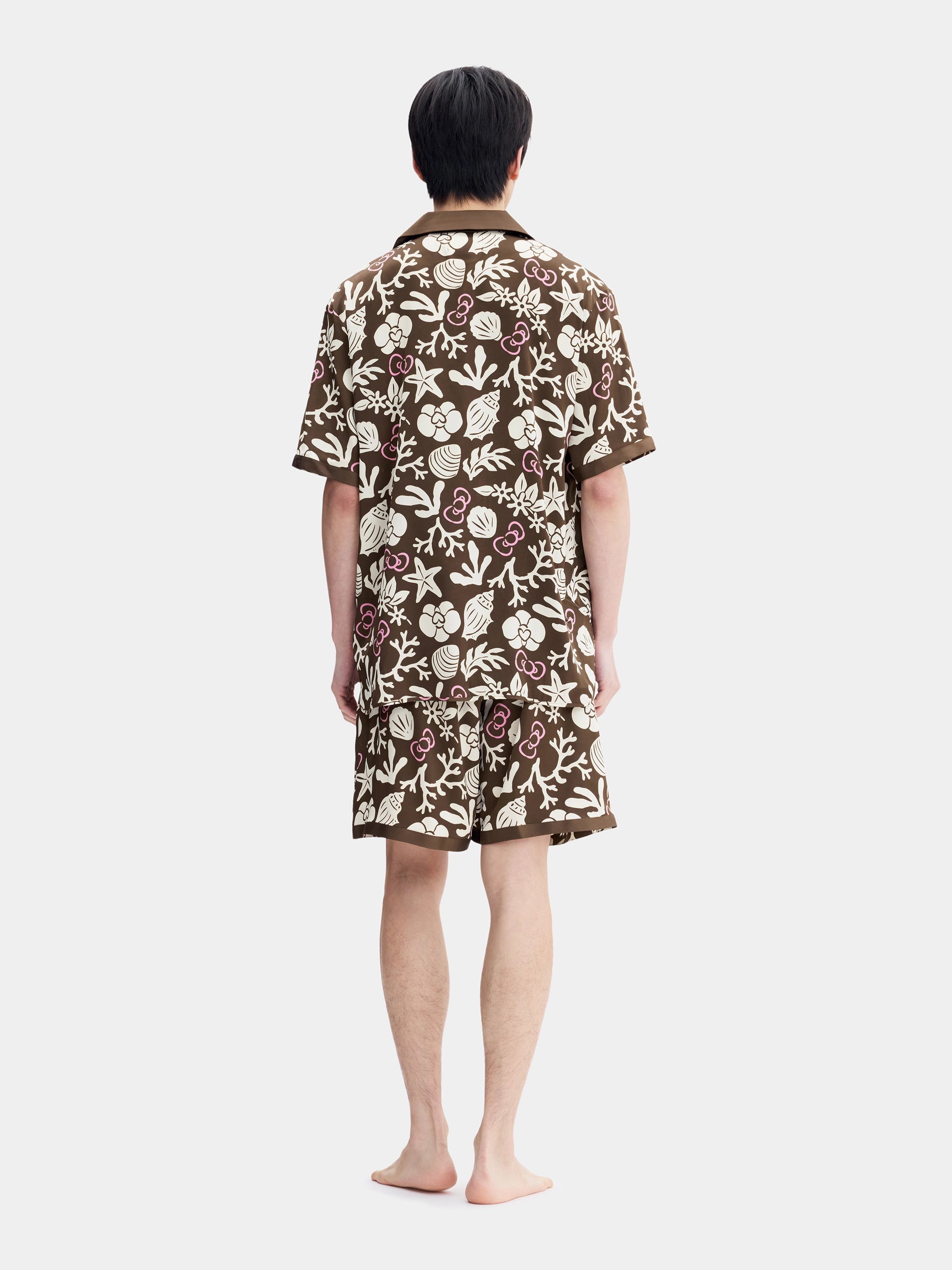 "Dear Daniel" Satin Loungewear Set Short Sleeve & Shorts – Coconut Brown