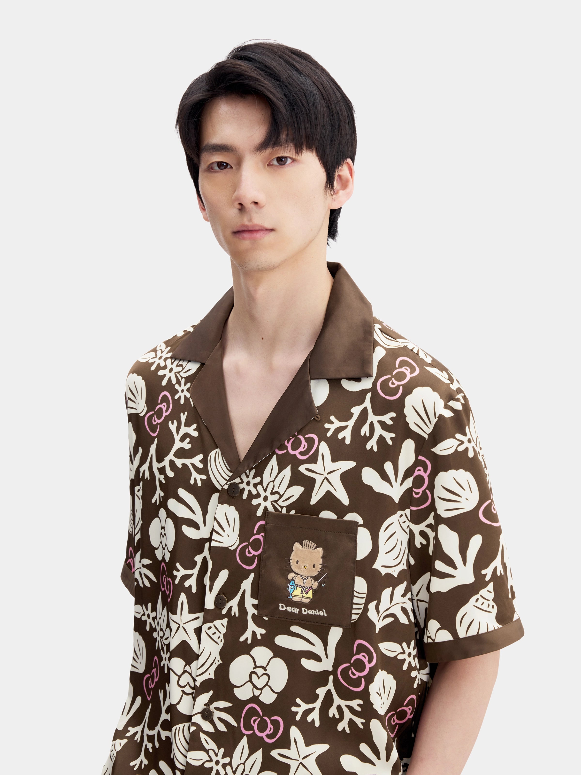 "Dear Daniel" Satin Loungewear Set Short Sleeve & Shorts – Coconut Brown