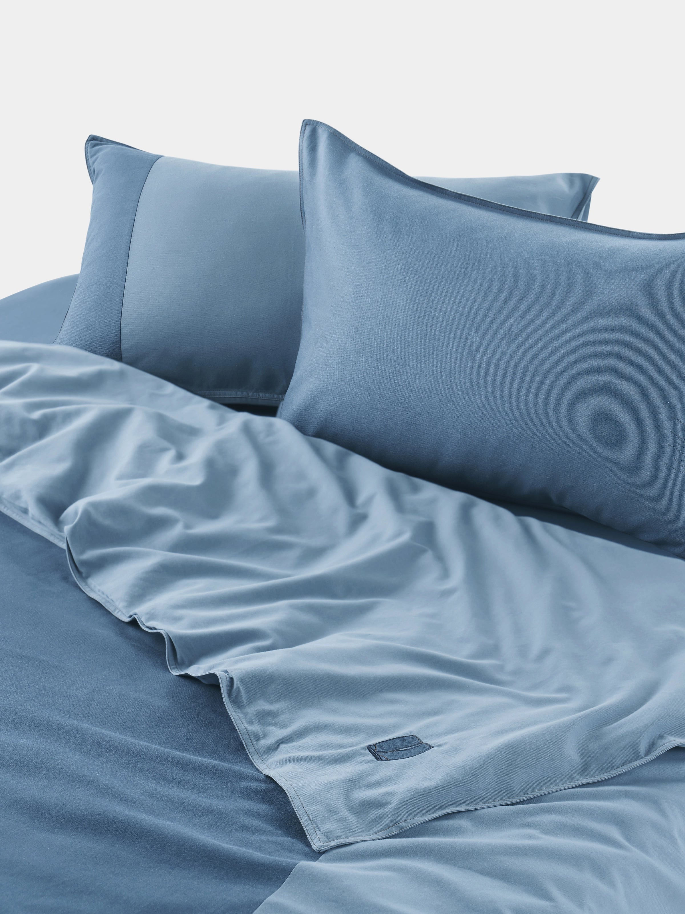 Denim Cotton Pieced Duvet Bedding Set – Dark Denim Blue