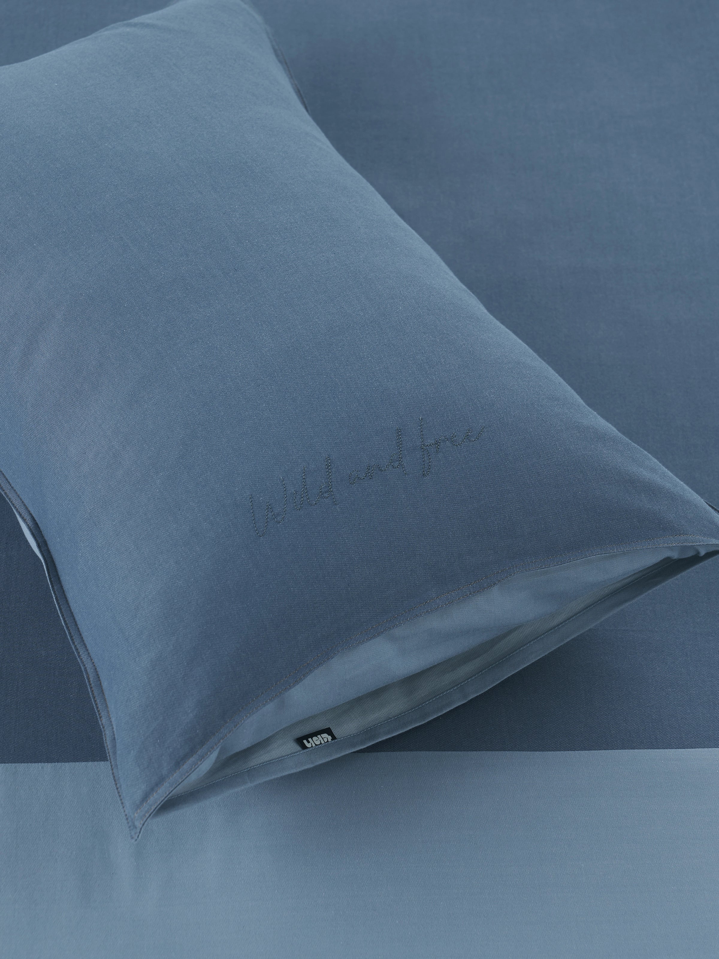 Denim Cotton Pieced Duvet Bedding Set – Dark Denim Blue