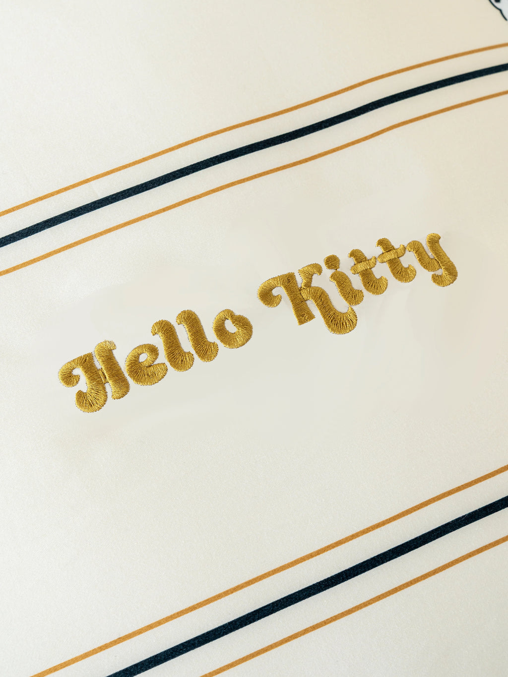"Hello Kitty" Cotton Sateen Printed Bedding Set – Beige & White Stripes