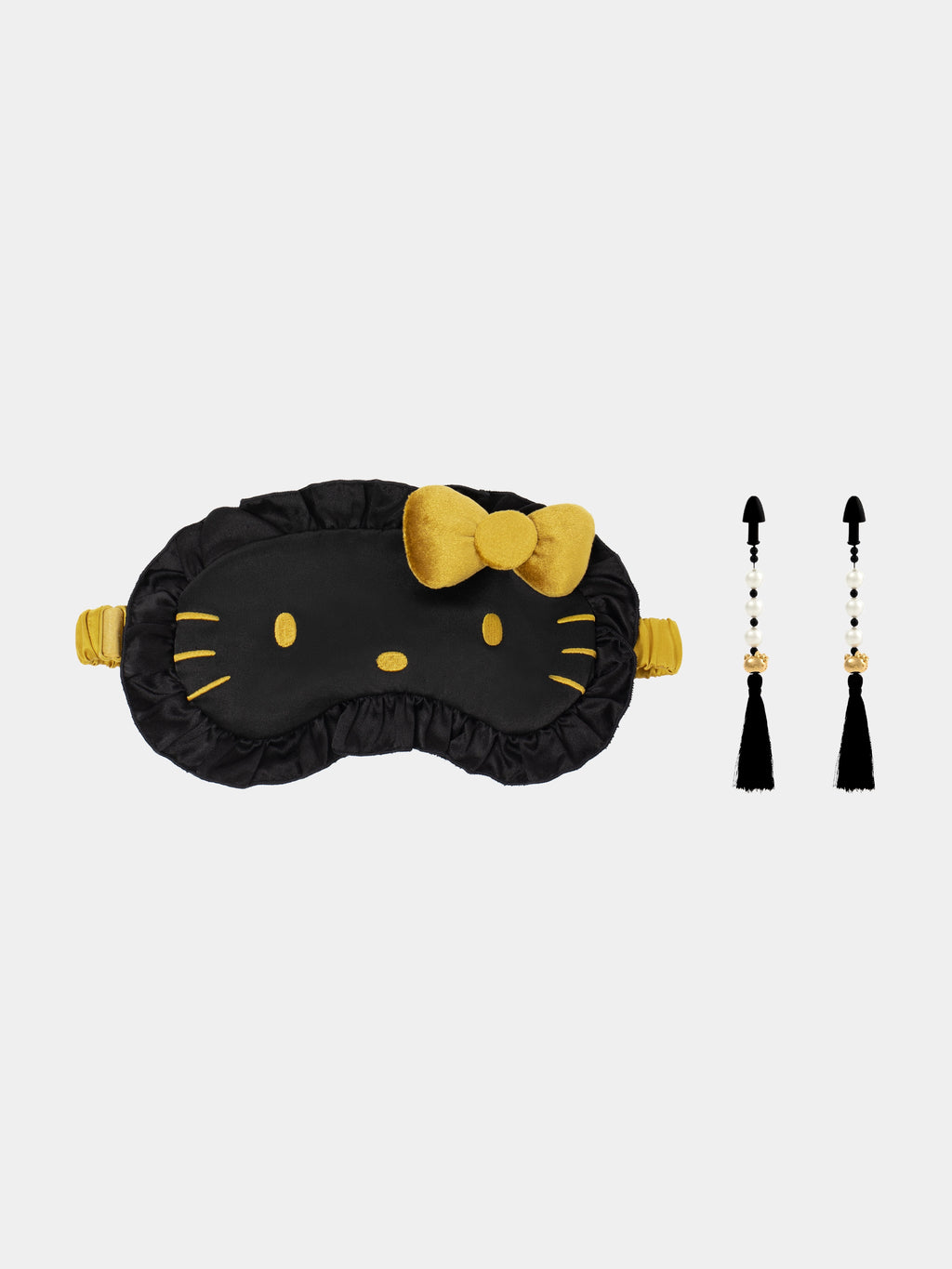 "Hello Kitty" Premium Heavy Mulberry Silk Eyemask with Earplug Set – Classic Black
