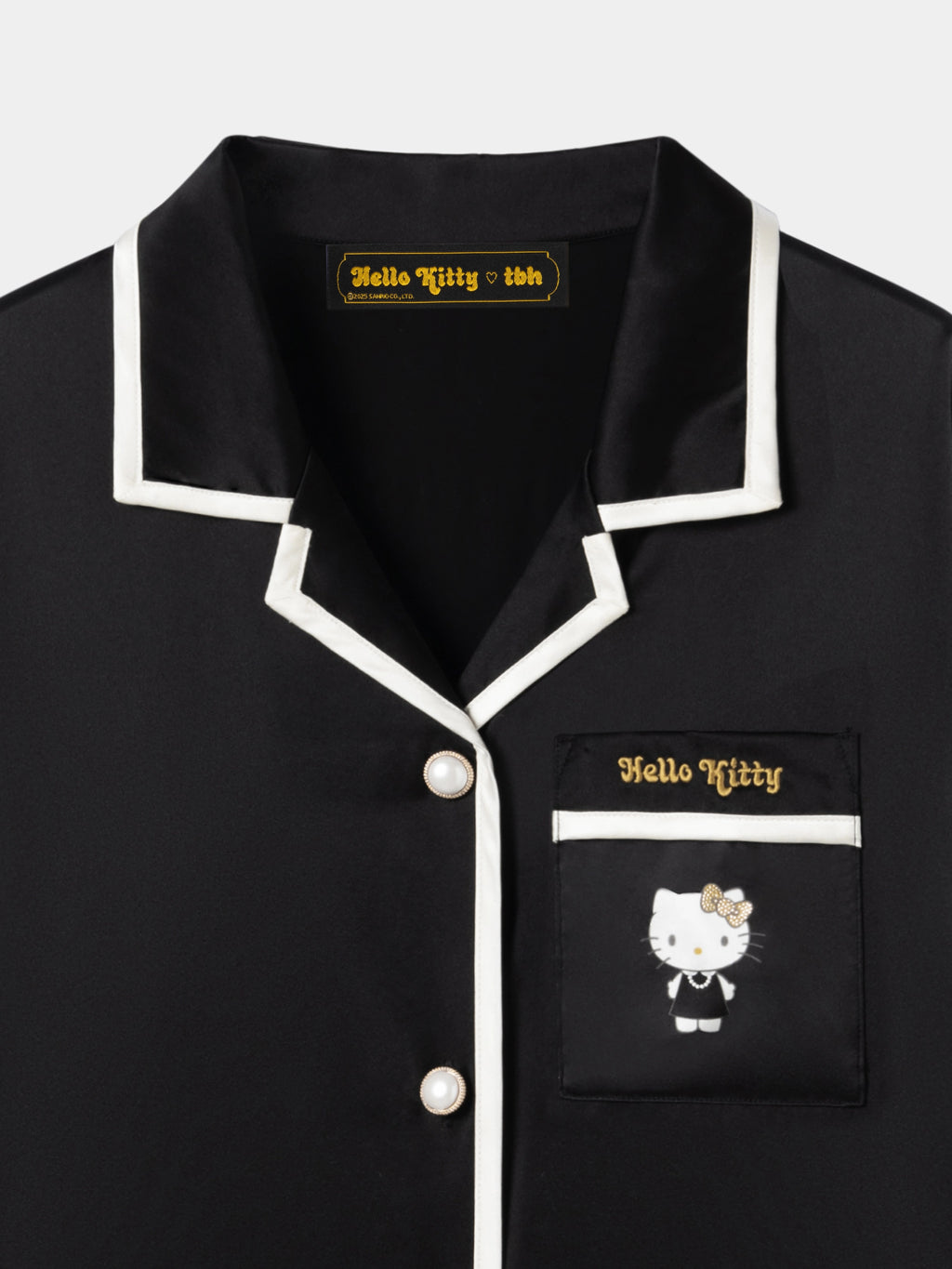 "Hello Kitty" Premium Heavy Mulberry Silk Loungewear Set – Classic Black