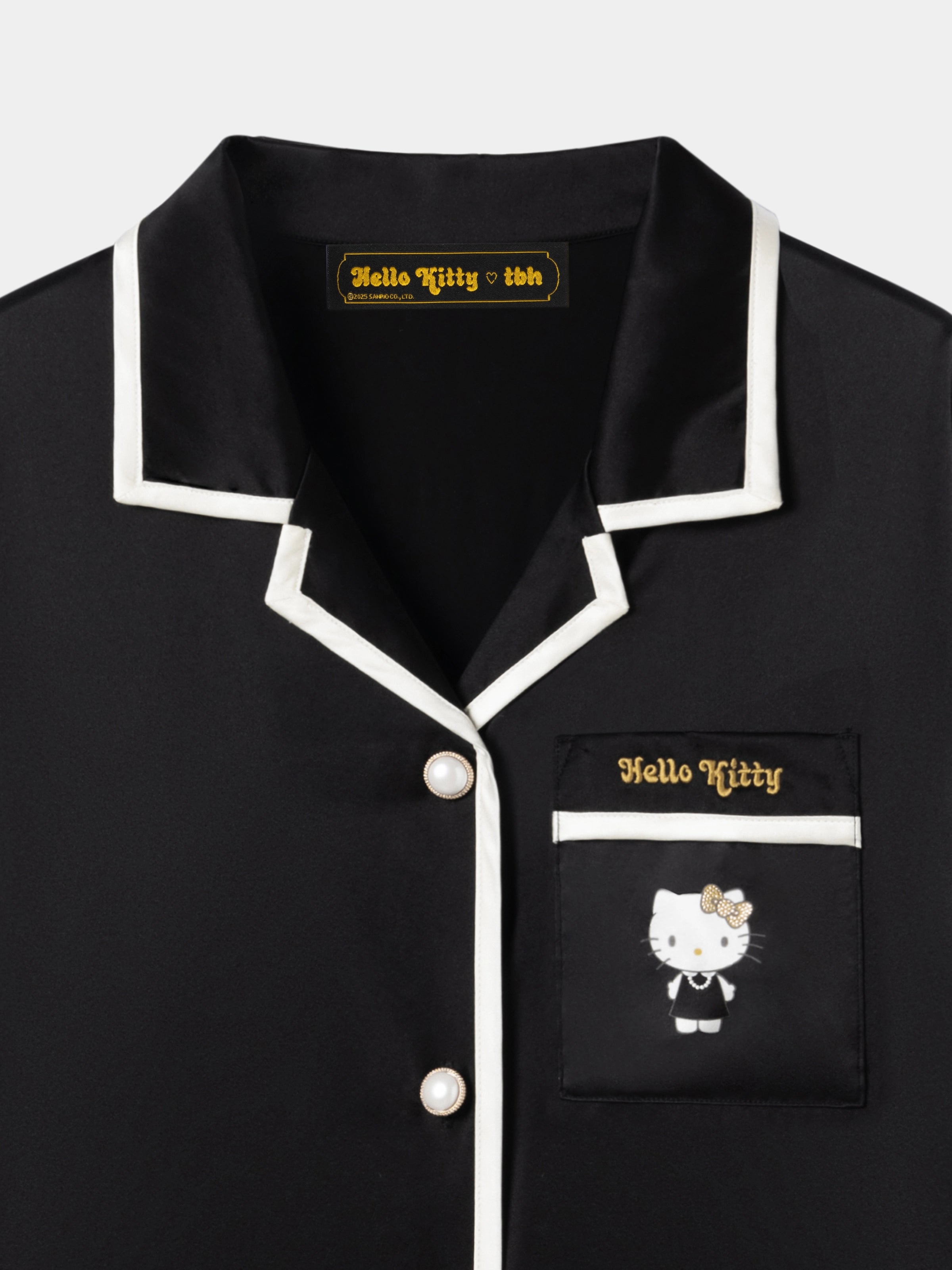 "Hello Kitty" Premium Heavy Mulberry Silk Loungewear Set – Classic Black