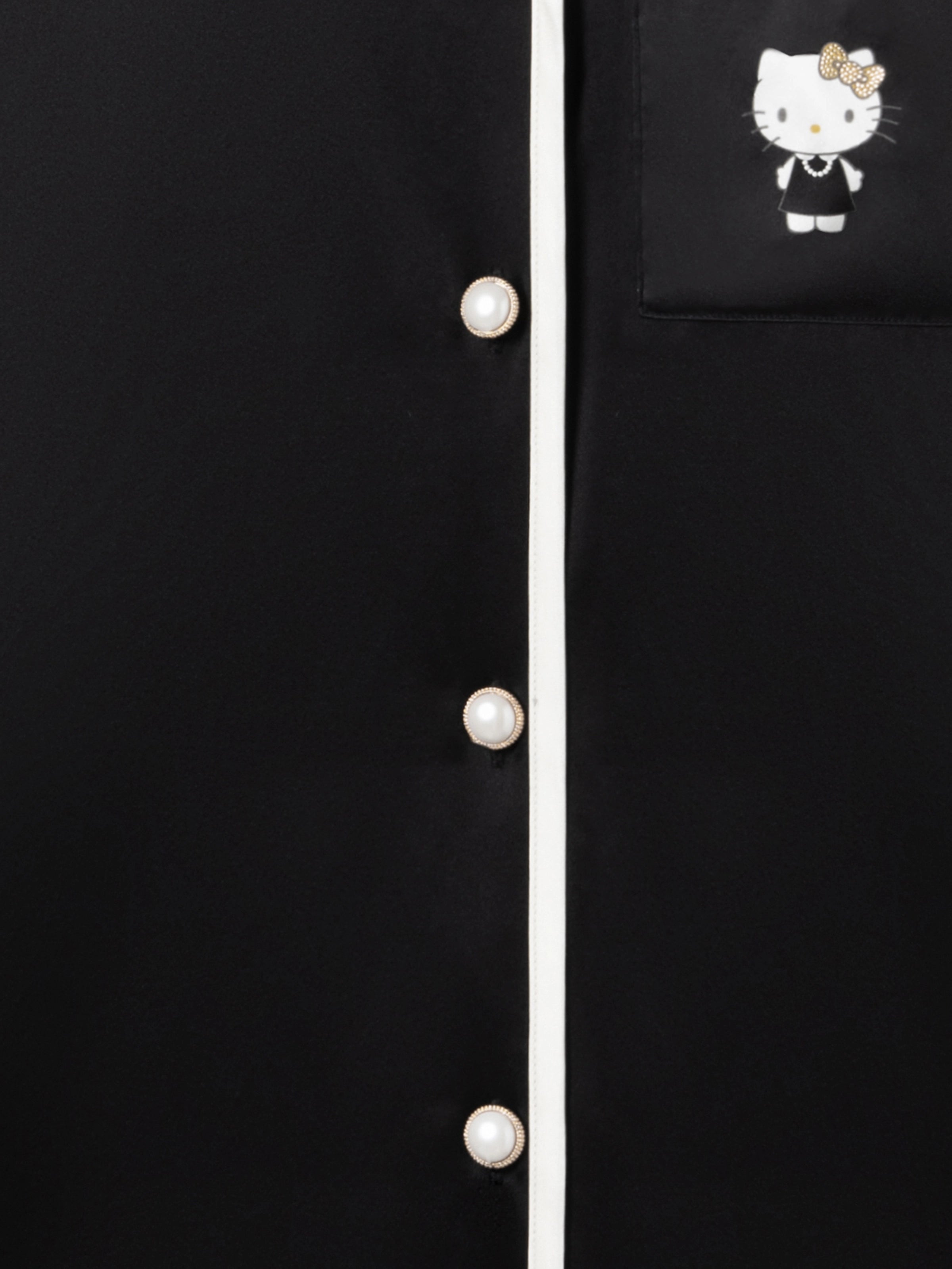 "Hello Kitty" Premium Heavy Mulberry Silk Loungewear Set – Classic Black