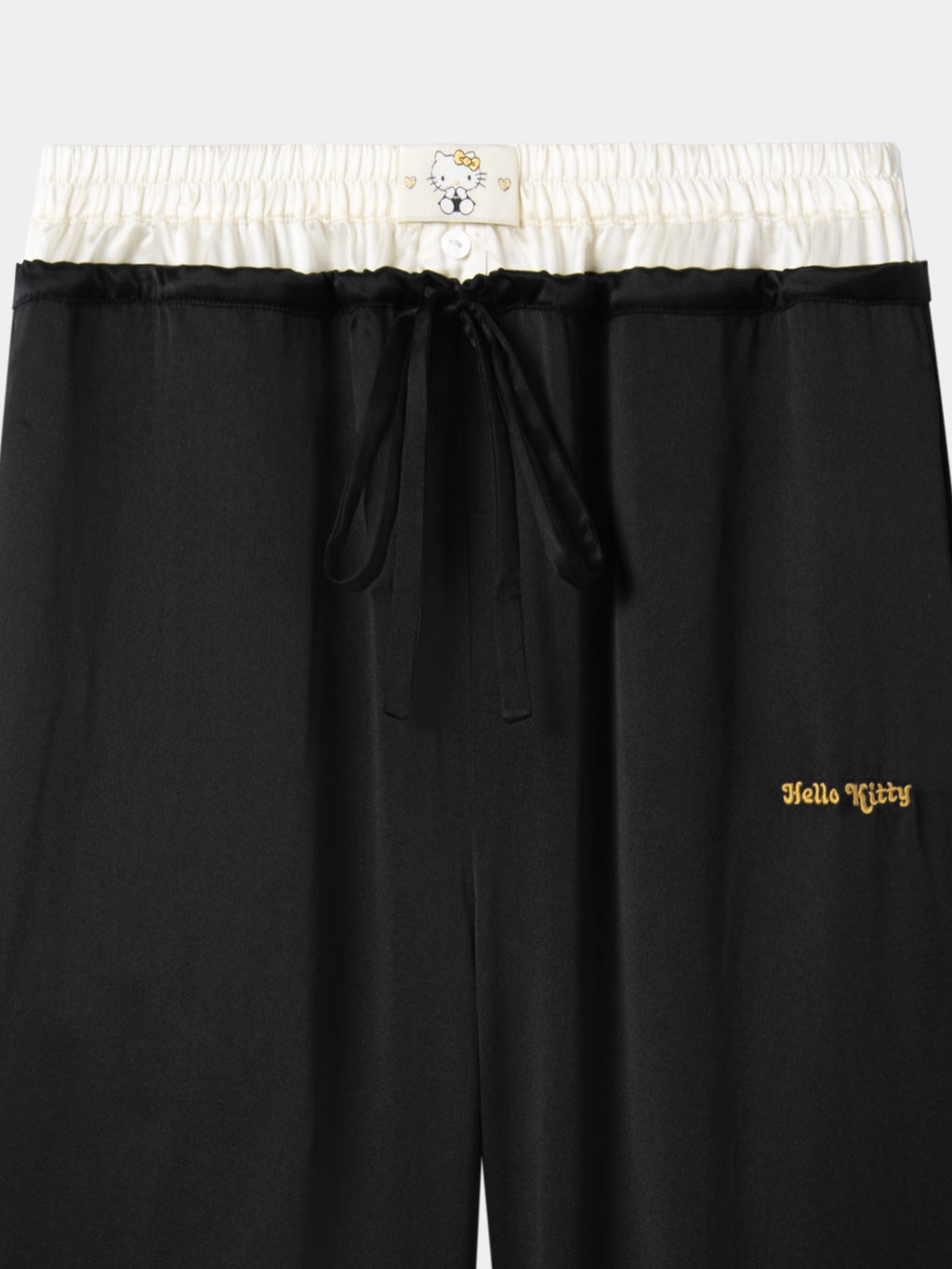 "Hello Kitty" Premium Heavy Mulberry Silk Loungewear Set – Classic Black