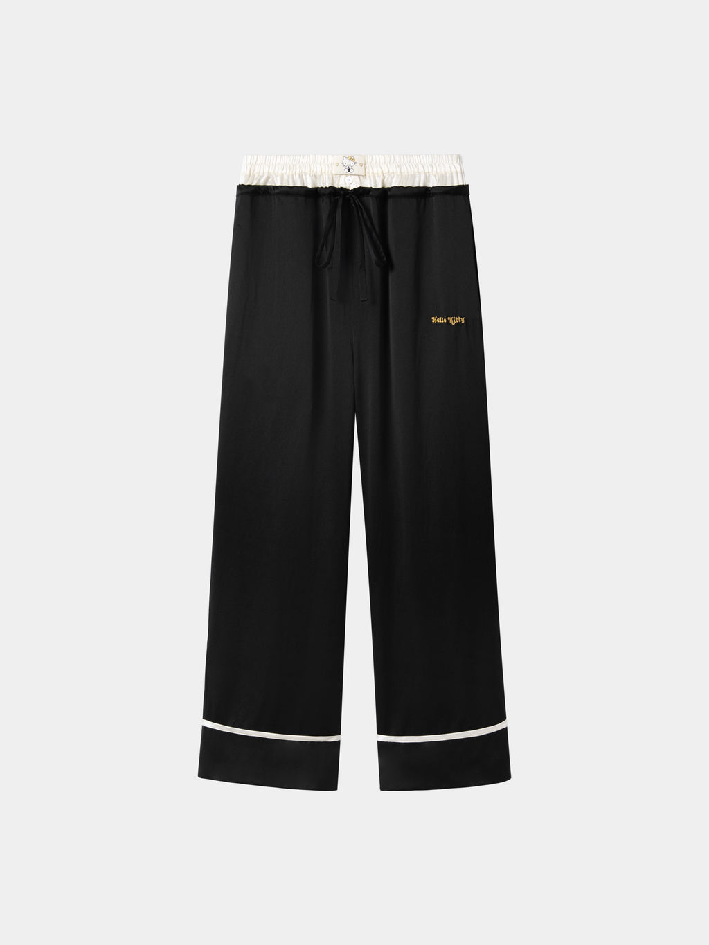 "Hello Kitty" Premium Heavy Mulberry Silk Loungewear Set – Classic Black