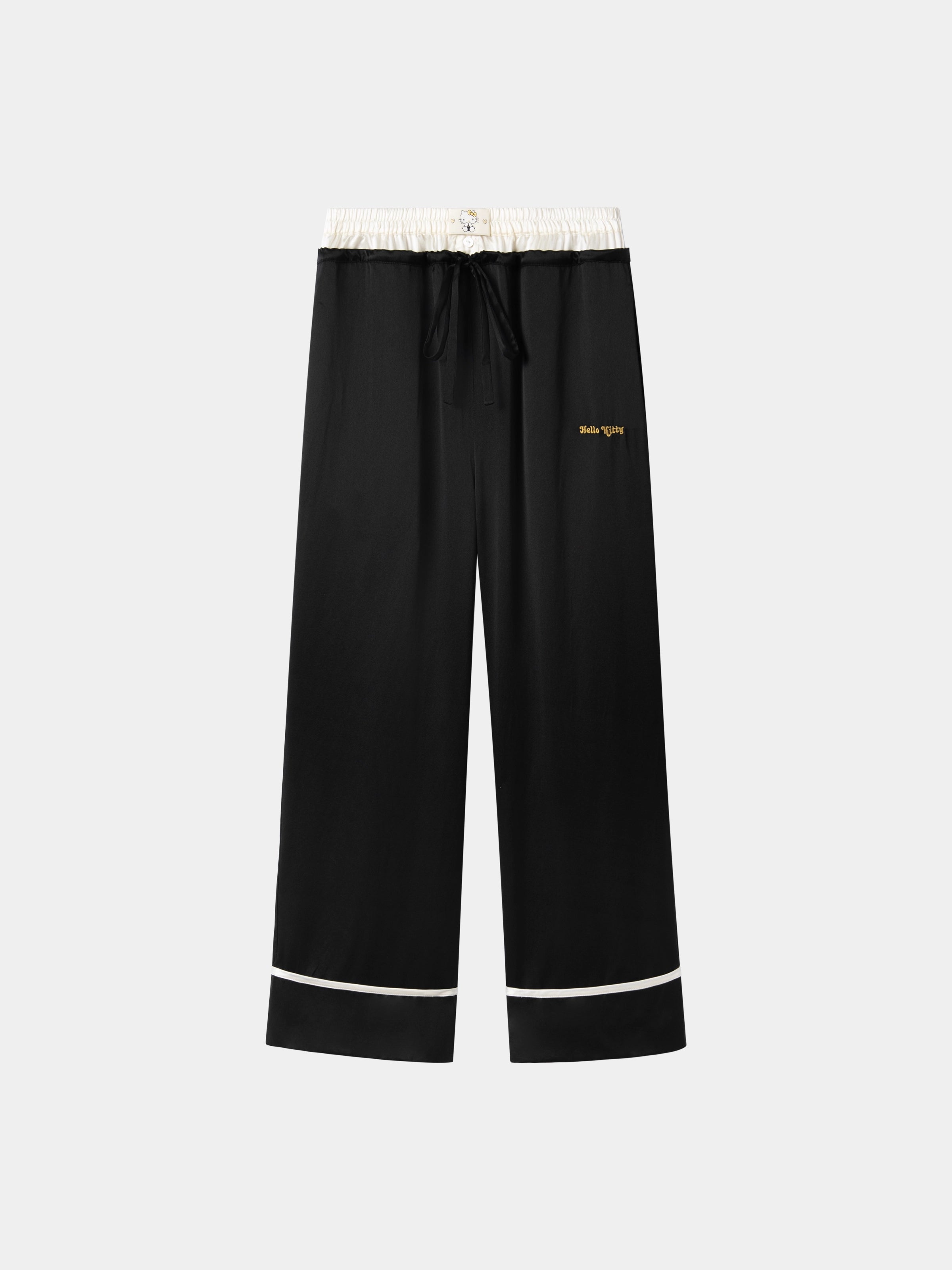 "Hello Kitty" Premium Heavy Mulberry Silk Loungewear Set – Classic Black