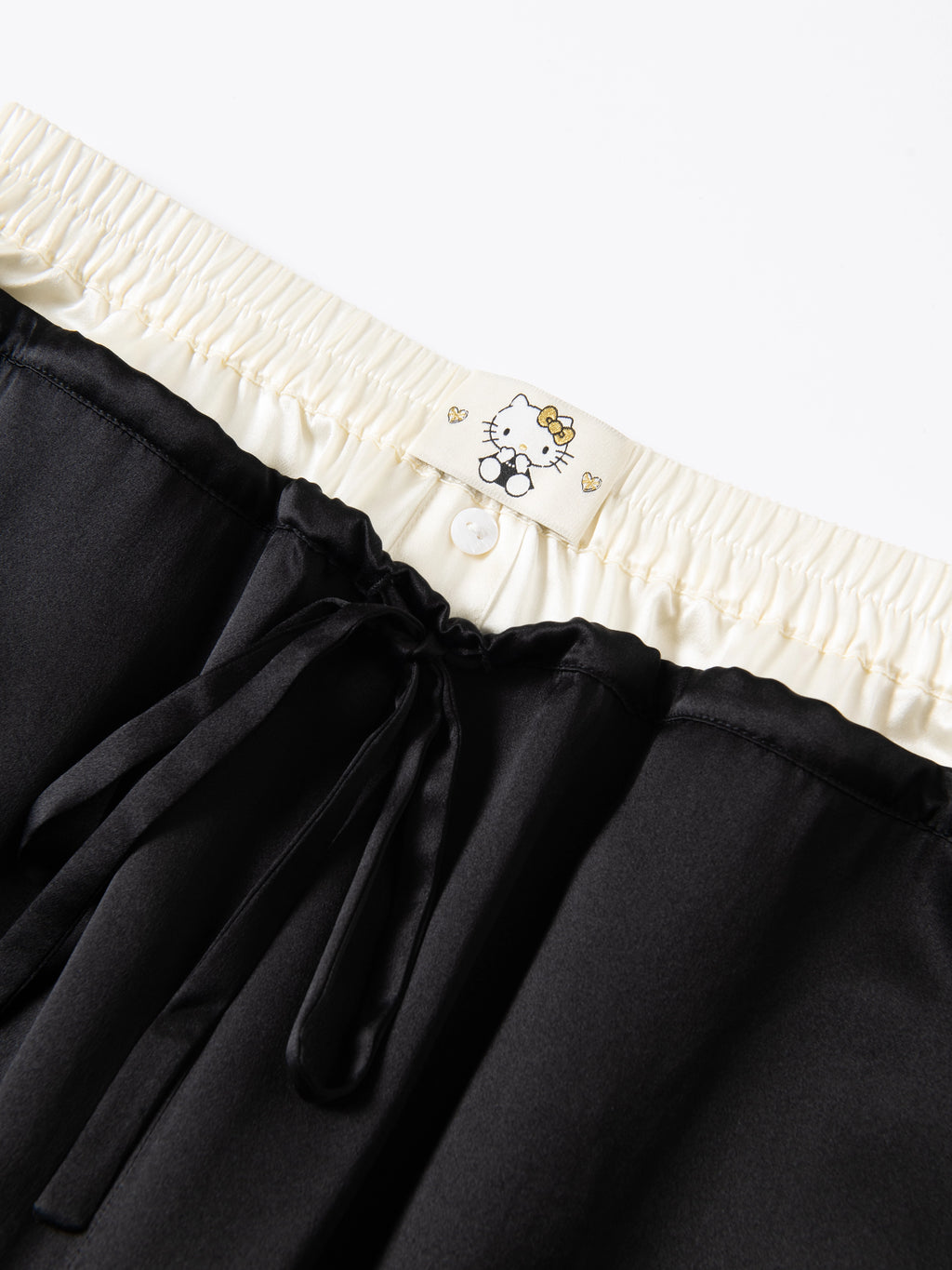 "Hello Kitty" Premium Heavy Mulberry Silk Loungewear Set – Classic Black