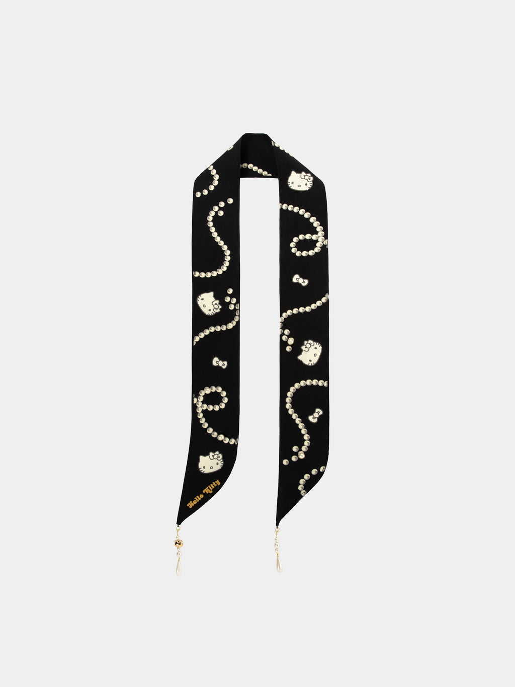 "Hello Kitty" Premium Heavy Mulberry Silk Scarf with Decoration Pearl Necklace