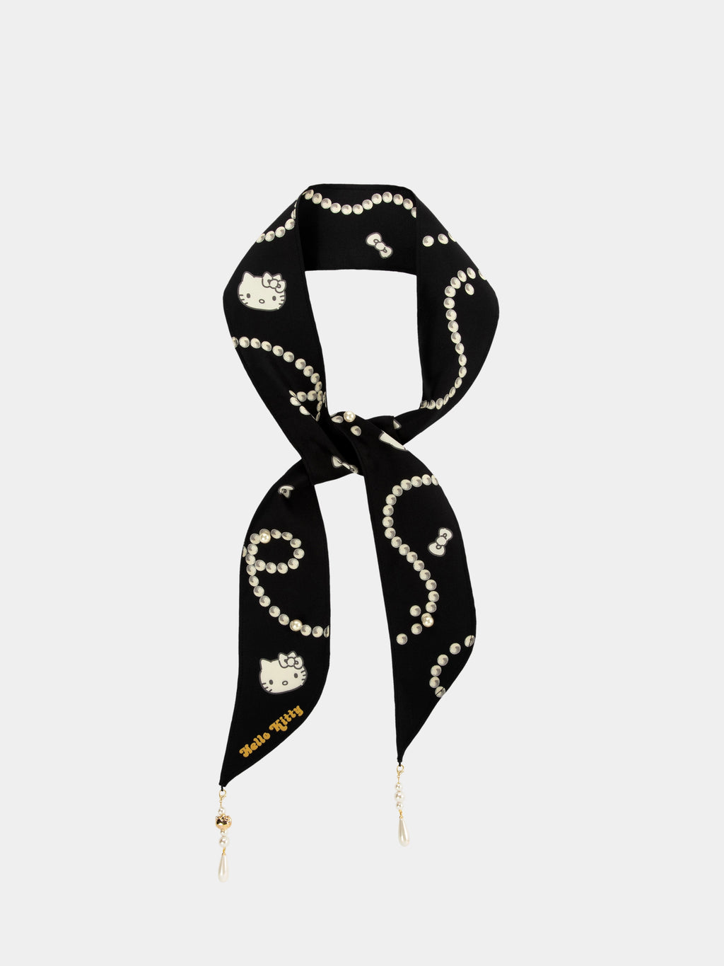 "Hello Kitty" Premium Heavy Mulberry Silk Scarf with Decoration Pearl Necklace