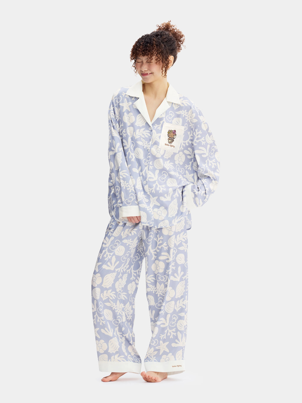 "Hello Kitty" Satin Loungewear Set Long Sleeve – Breezy Blue