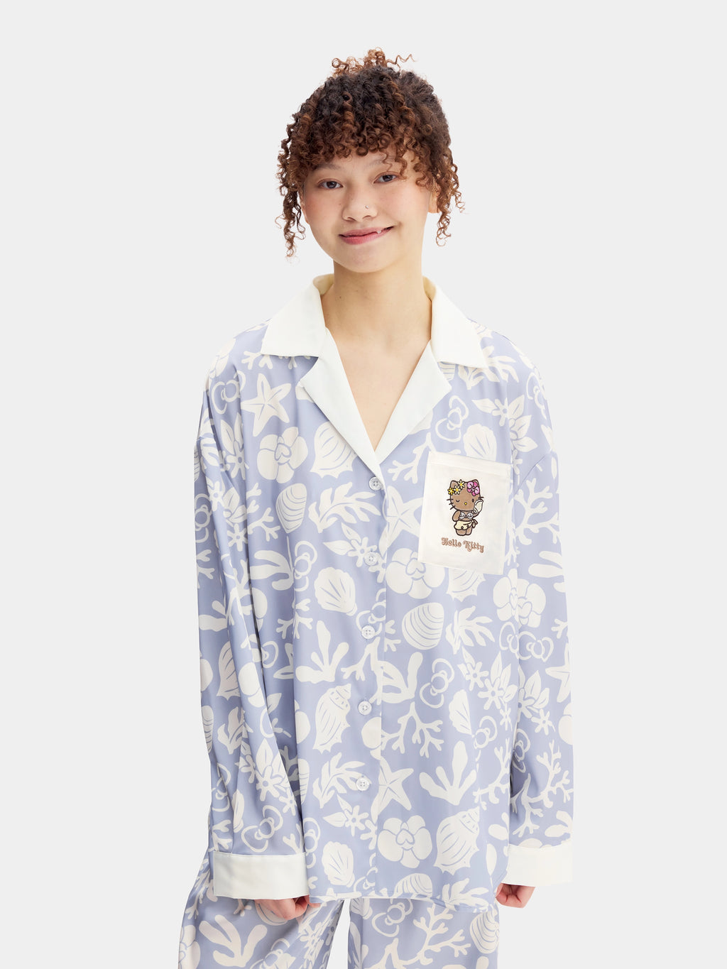 "Hello Kitty" Satin Loungewear Set Long Sleeve – Breezy Blue