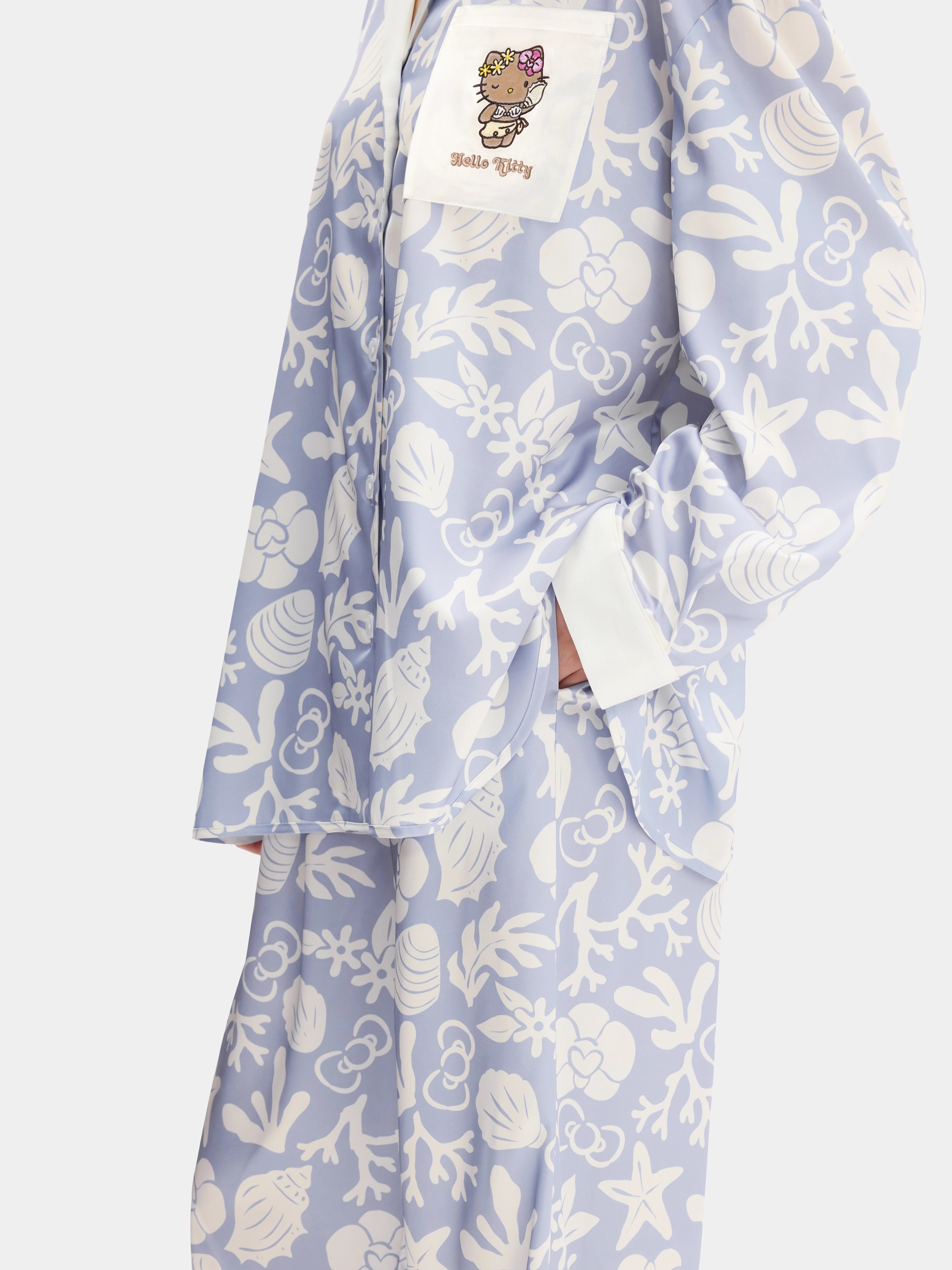 "Hello Kitty" Satin Loungewear Set Long Sleeve – Breezy Blue