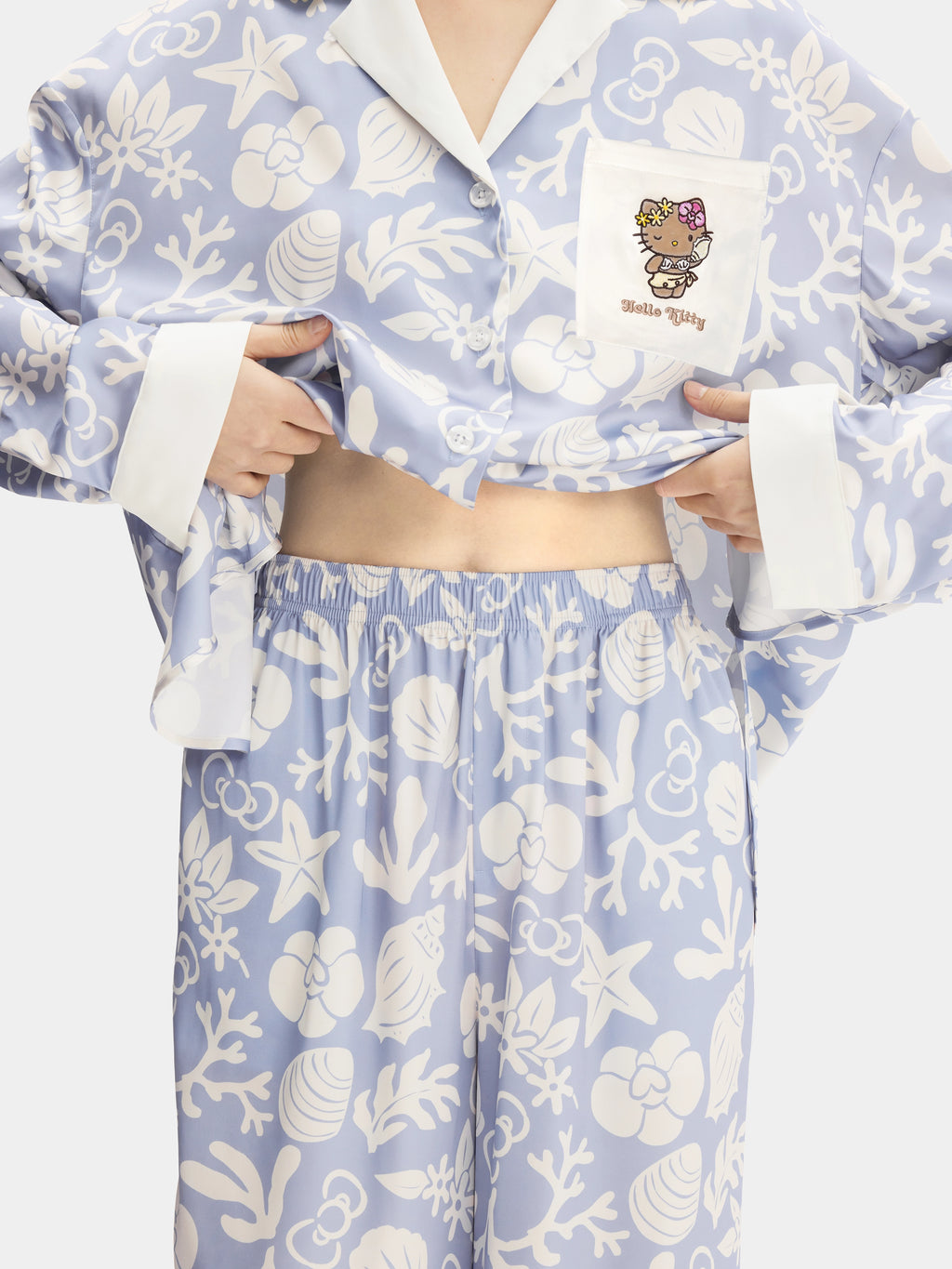 "Hello Kitty" Satin Loungewear Set Long Sleeve – Breezy Blue