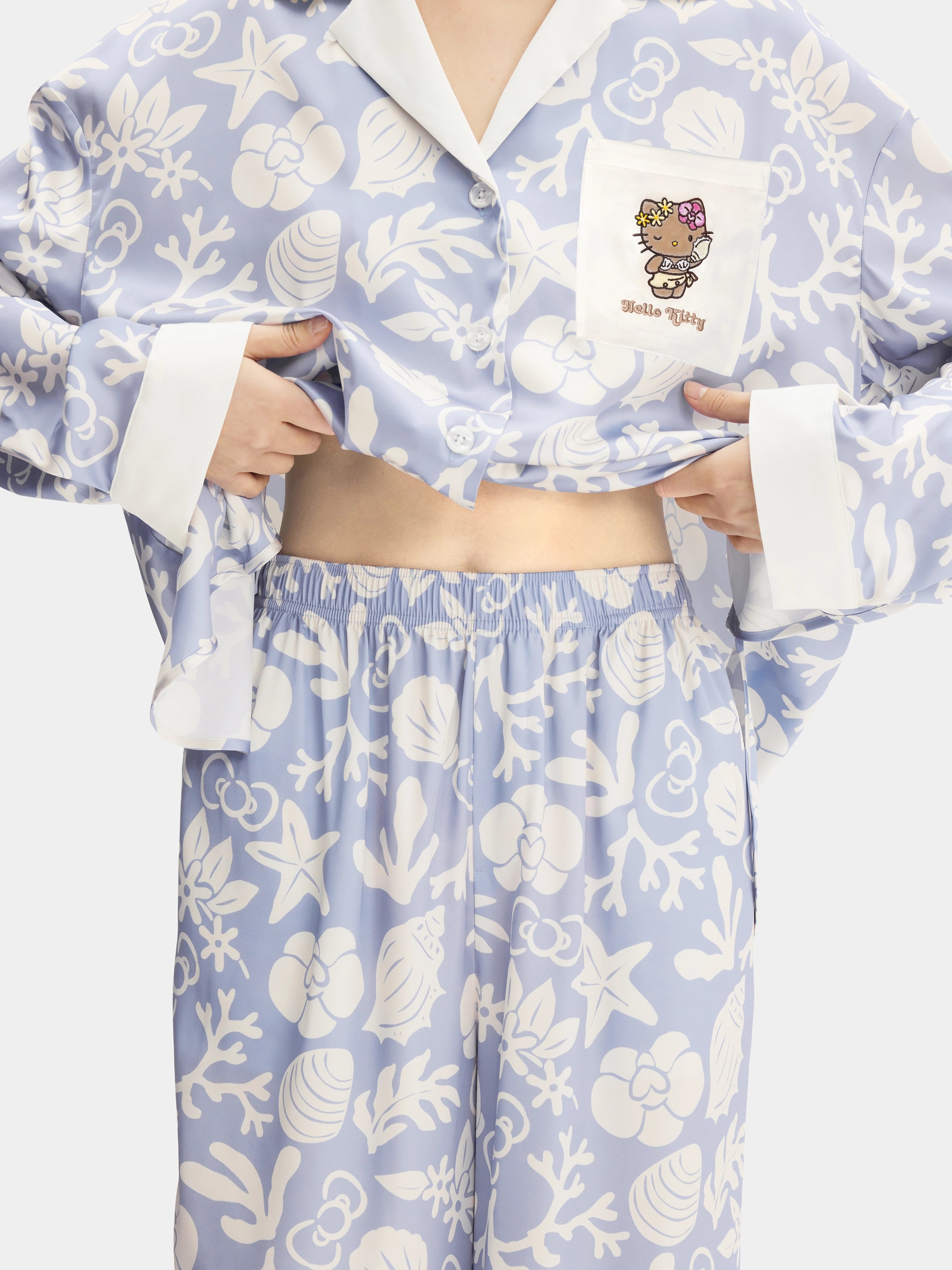 "Hello Kitty" Satin Loungewear Set Long Sleeve – Breezy Blue