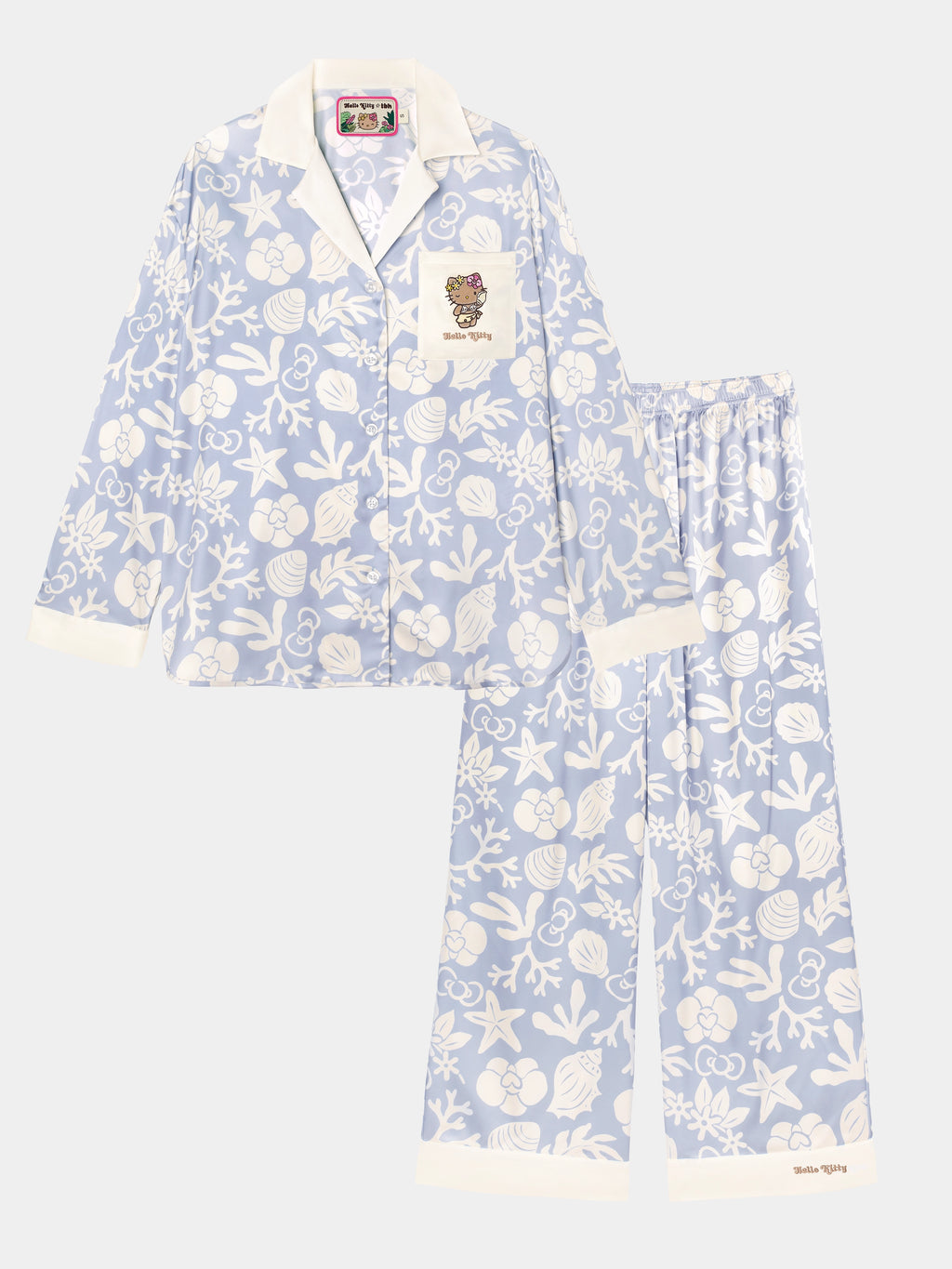 "Hello Kitty" Satin Loungewear Set Long Sleeve – Breezy Blue