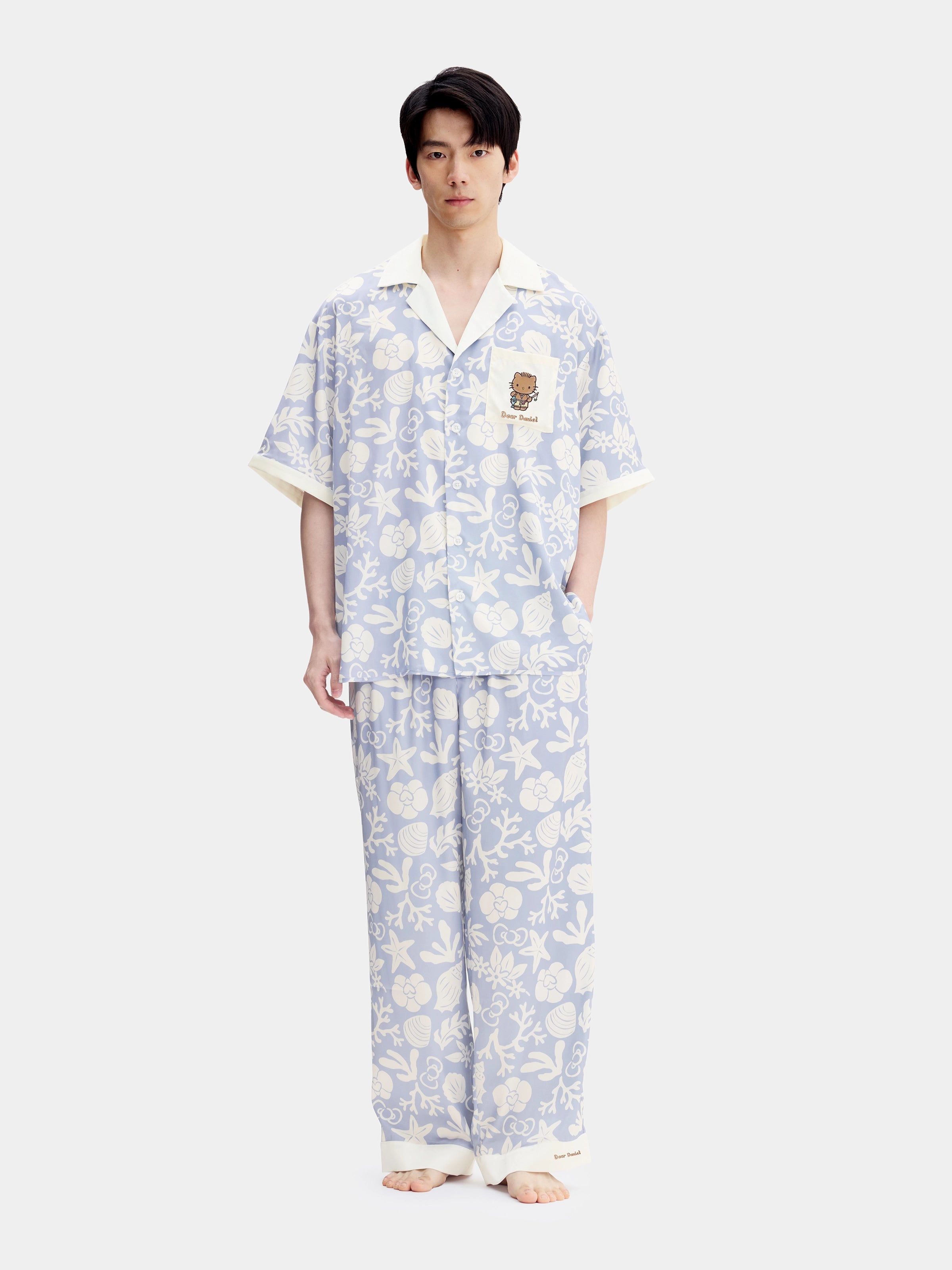 "Dear Daniel" Satin Loungewear Set Short Sleeve – Breezy Blue