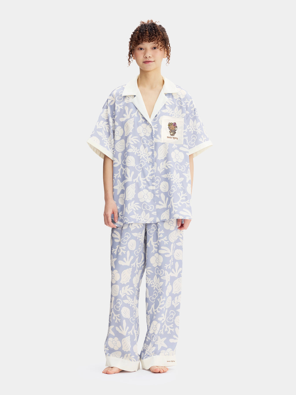 "Hello Kitty" Satin Loungewear Set Short Sleeve – Breezy Blue