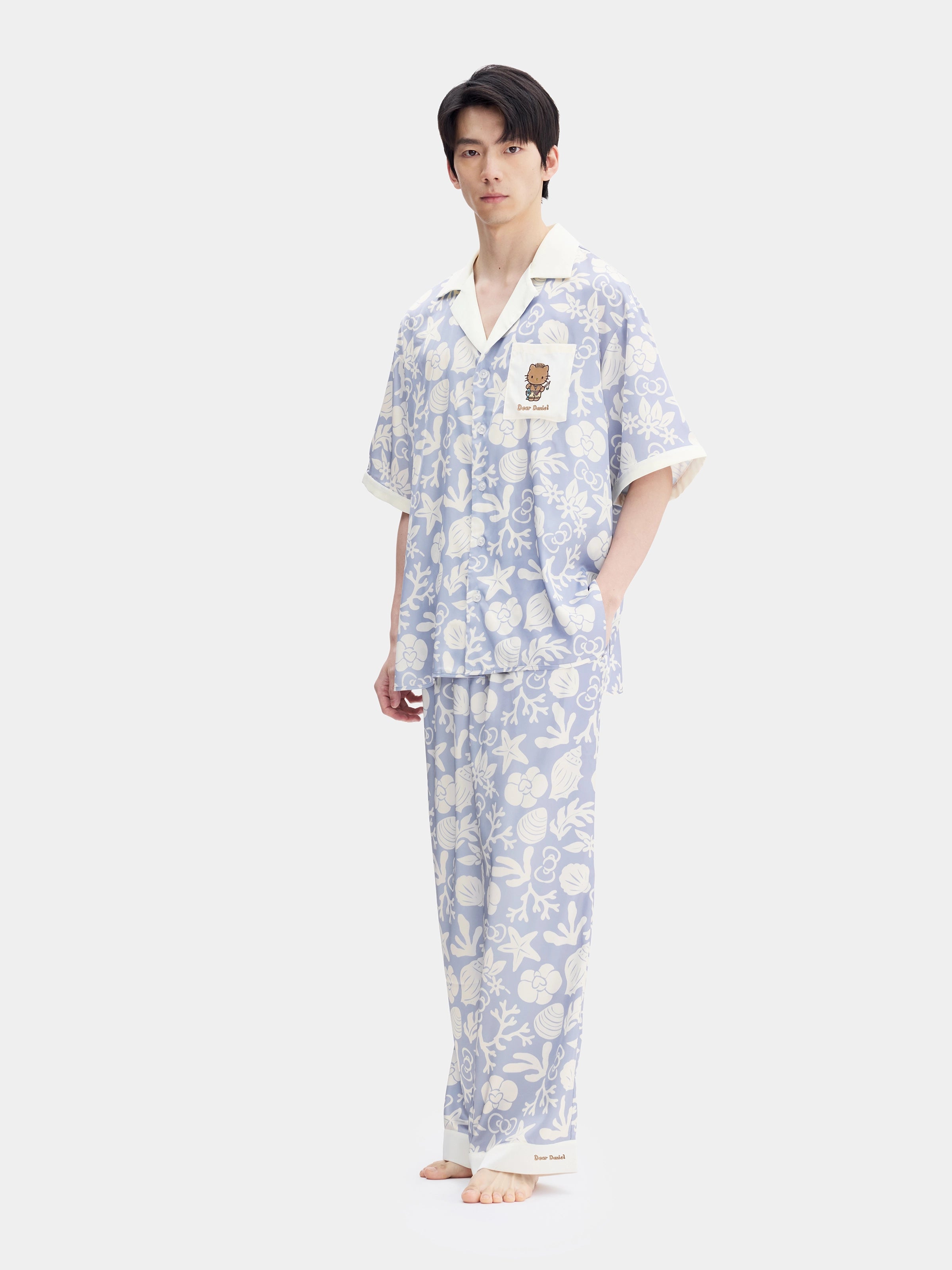 "Dear Daniel" Satin Loungewear Set Short Sleeve – Breezy Blue