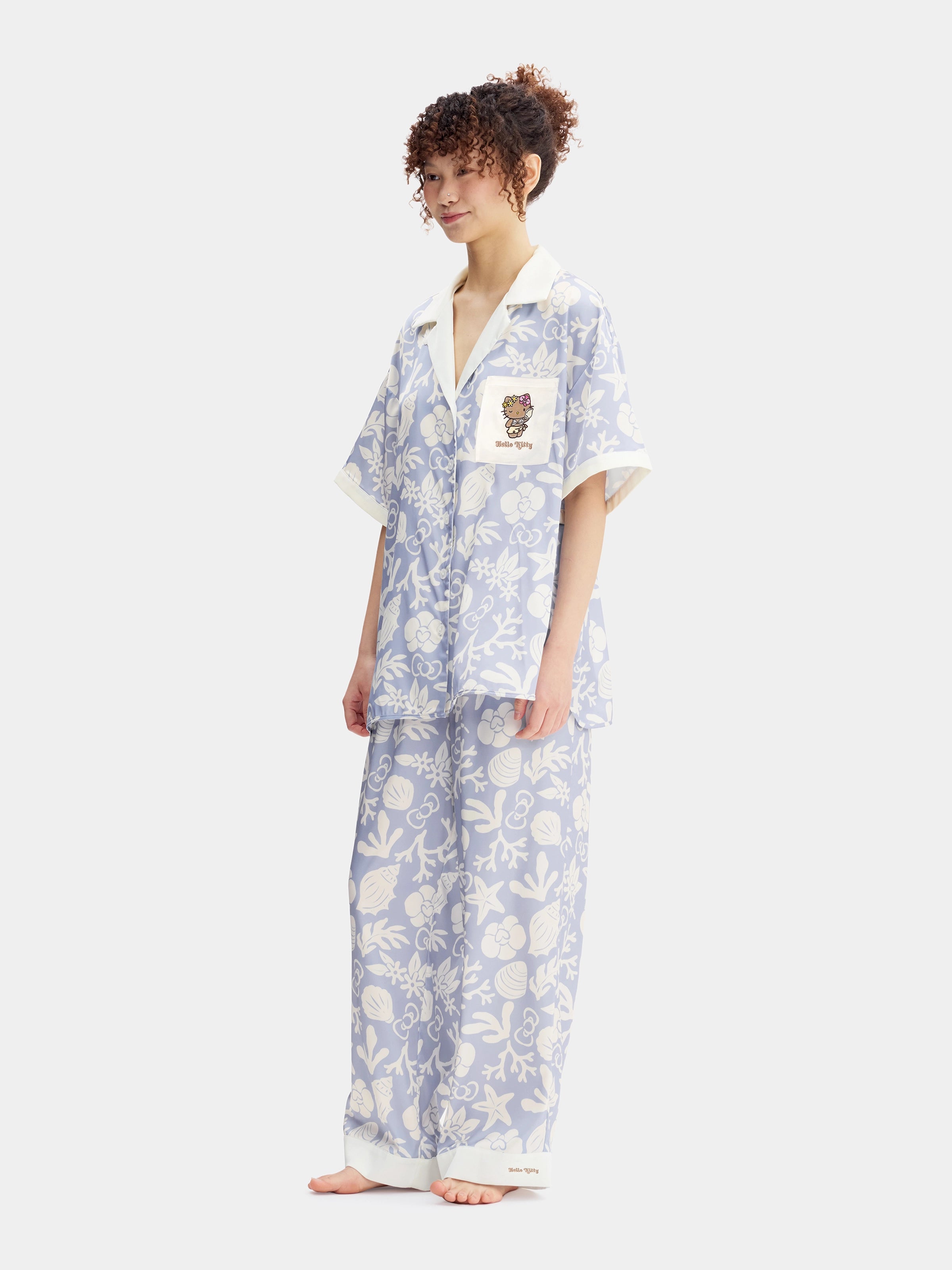 "Hello Kitty" Satin Loungewear Set Short Sleeve – Breezy Blue