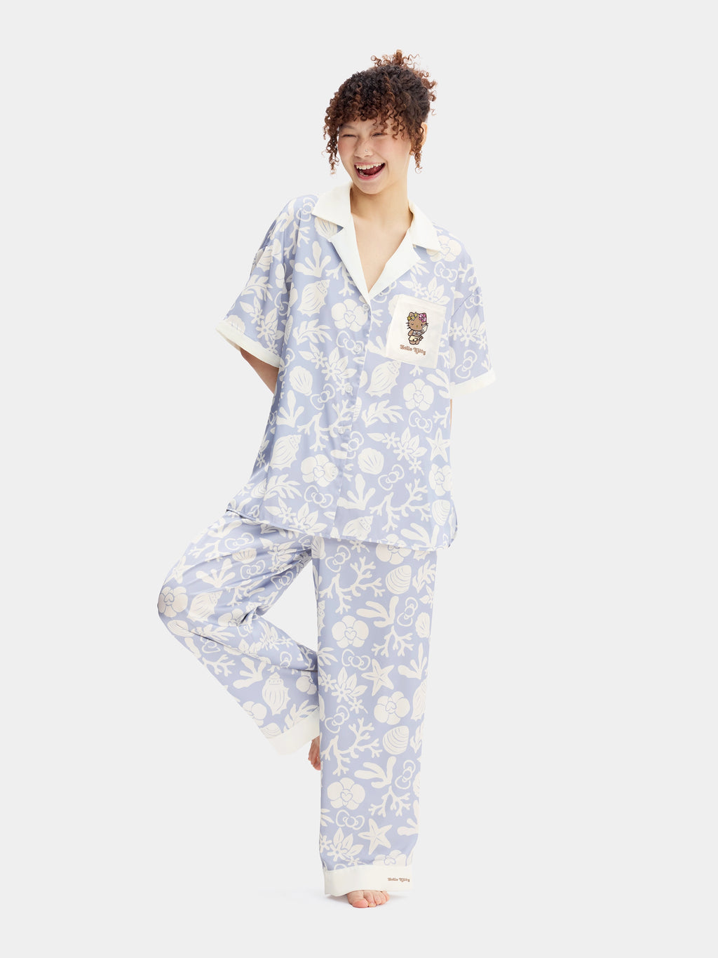 "Hello Kitty" Satin Loungewear Set Short Sleeve – Breezy Blue